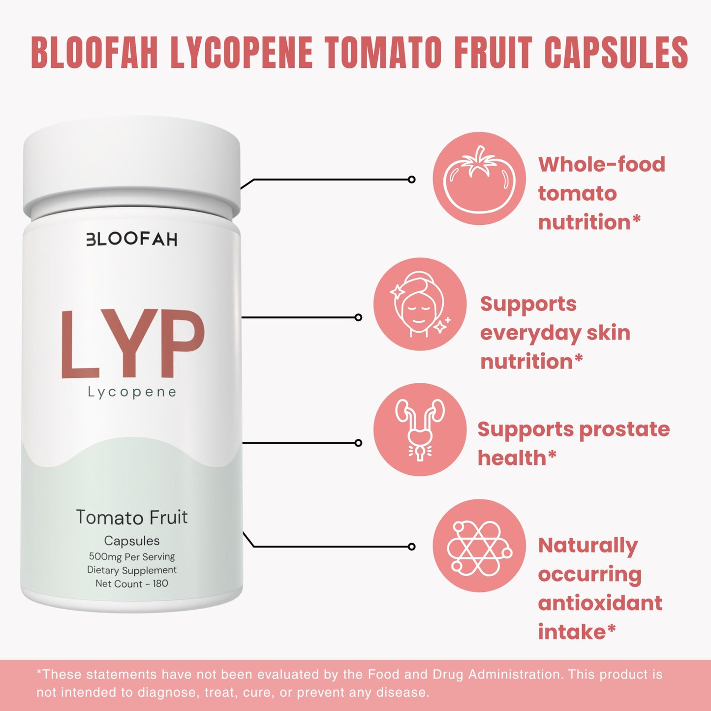 Bloofah Lycopene Supplement Capsules 500mg, 180 Count
