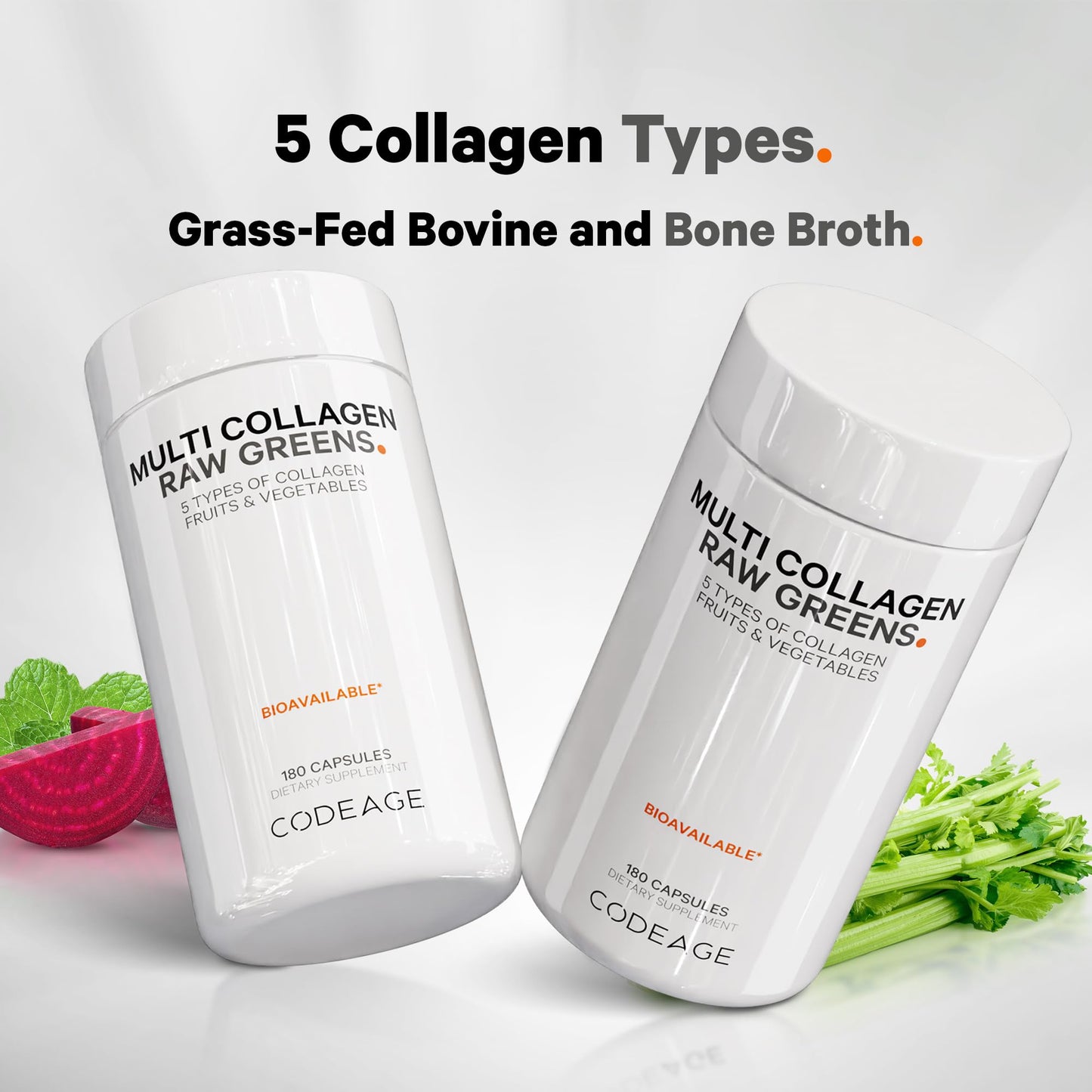 Codeage Multi Collagen Protein + Organic Raw Greens Superfood Capsules, 180 Count