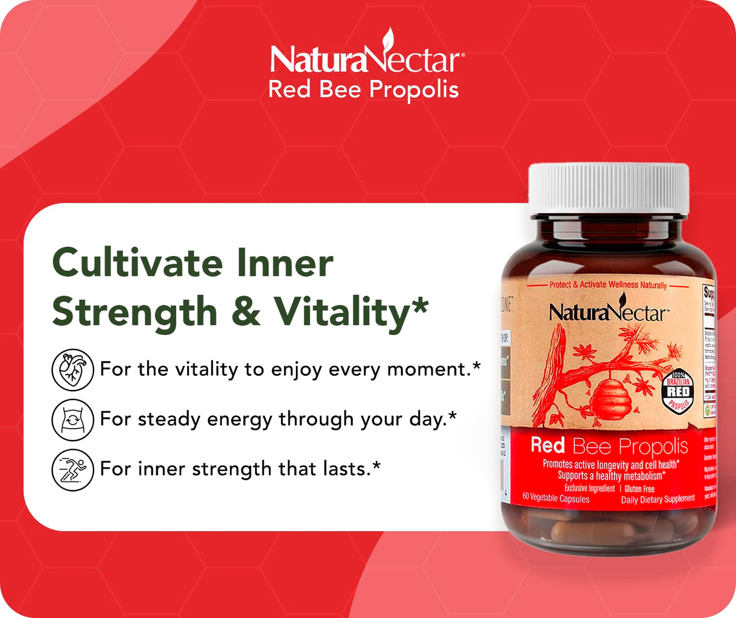 NaturaNectar Red Bee Propolis Capsules, 60 Capsules
