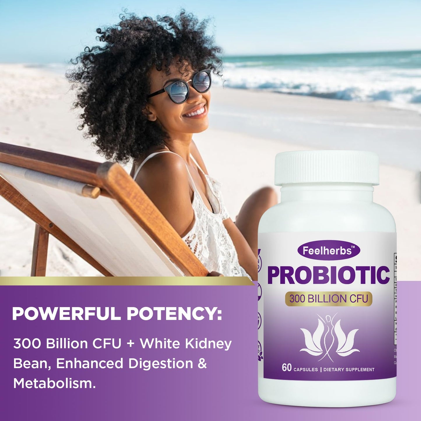 Feelherbs Probiotics for Women pH Balance & Gut Capsules, 60 Count