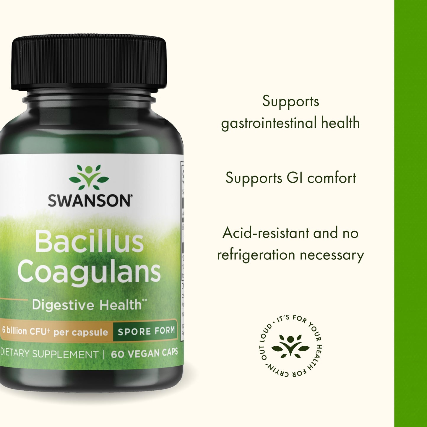 Swanson Bacillus Coagulans Probiotic Capsules, 60 Count