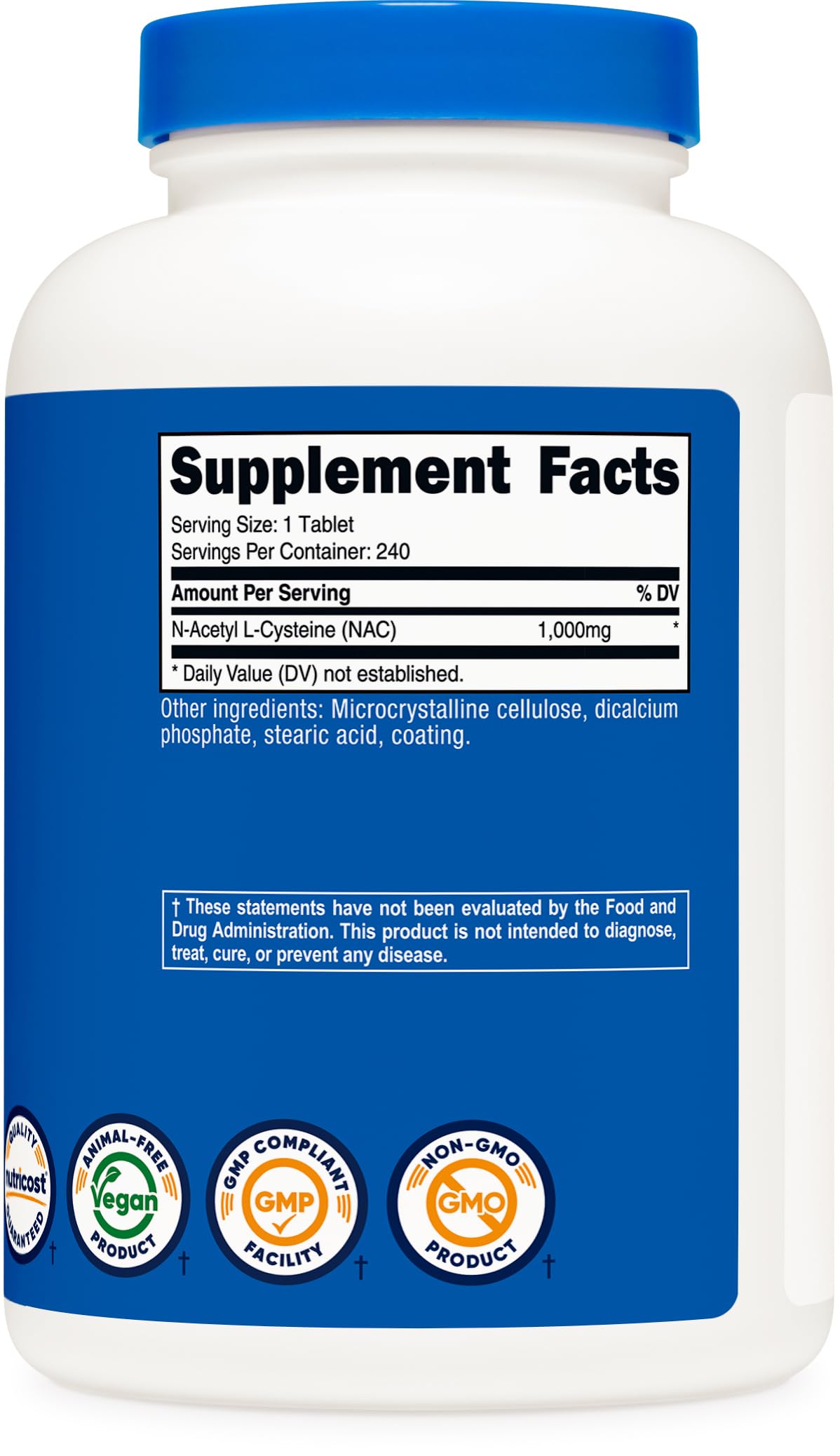 Nutricost N-Acetyl L-Cysteine (NAC) 1000 mg Tablet, 240 Count