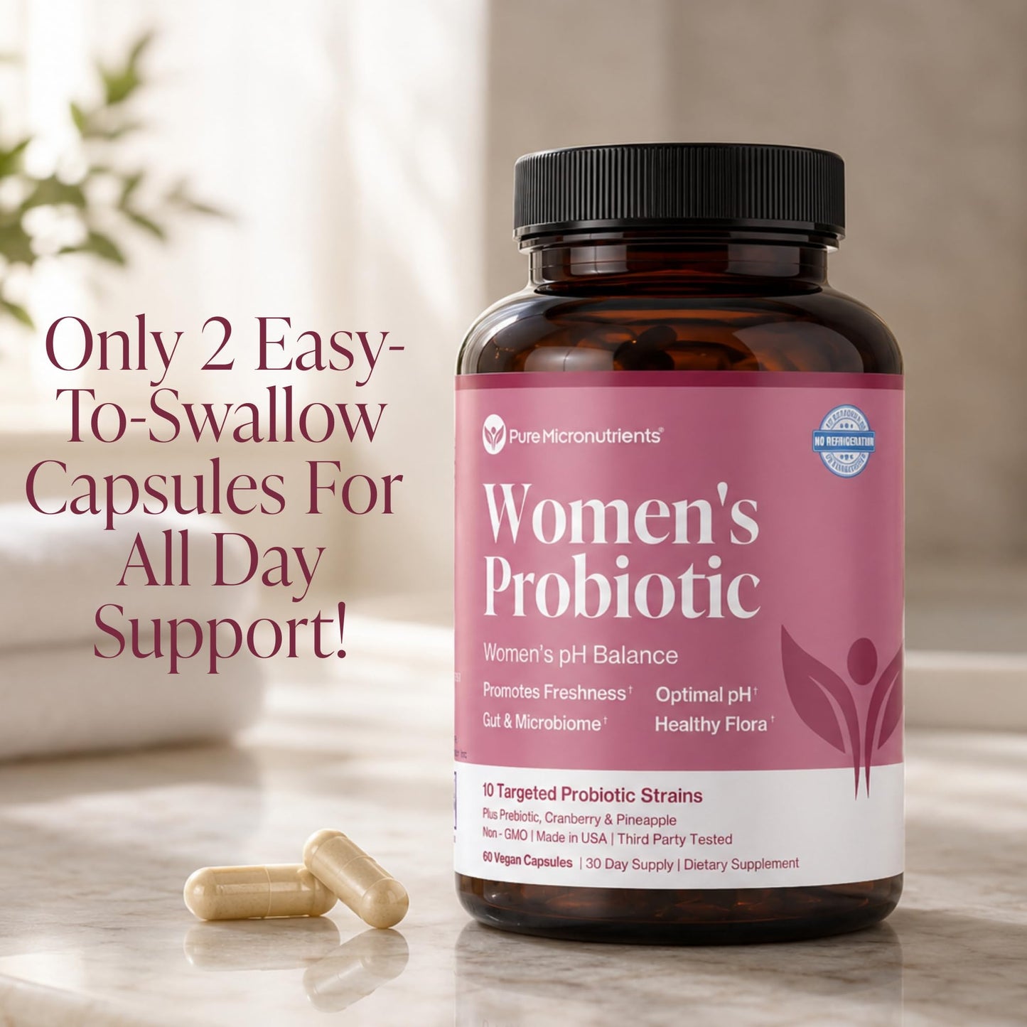 Pure Micronutrients pH Balance Vaginal Probiotics for Women - Odor & Itch Support - Vaginal Health Pills with Cranberry, Lactobacillus & Prebiotics - Feminine Wellness Daily Supplement, 60 Capsules