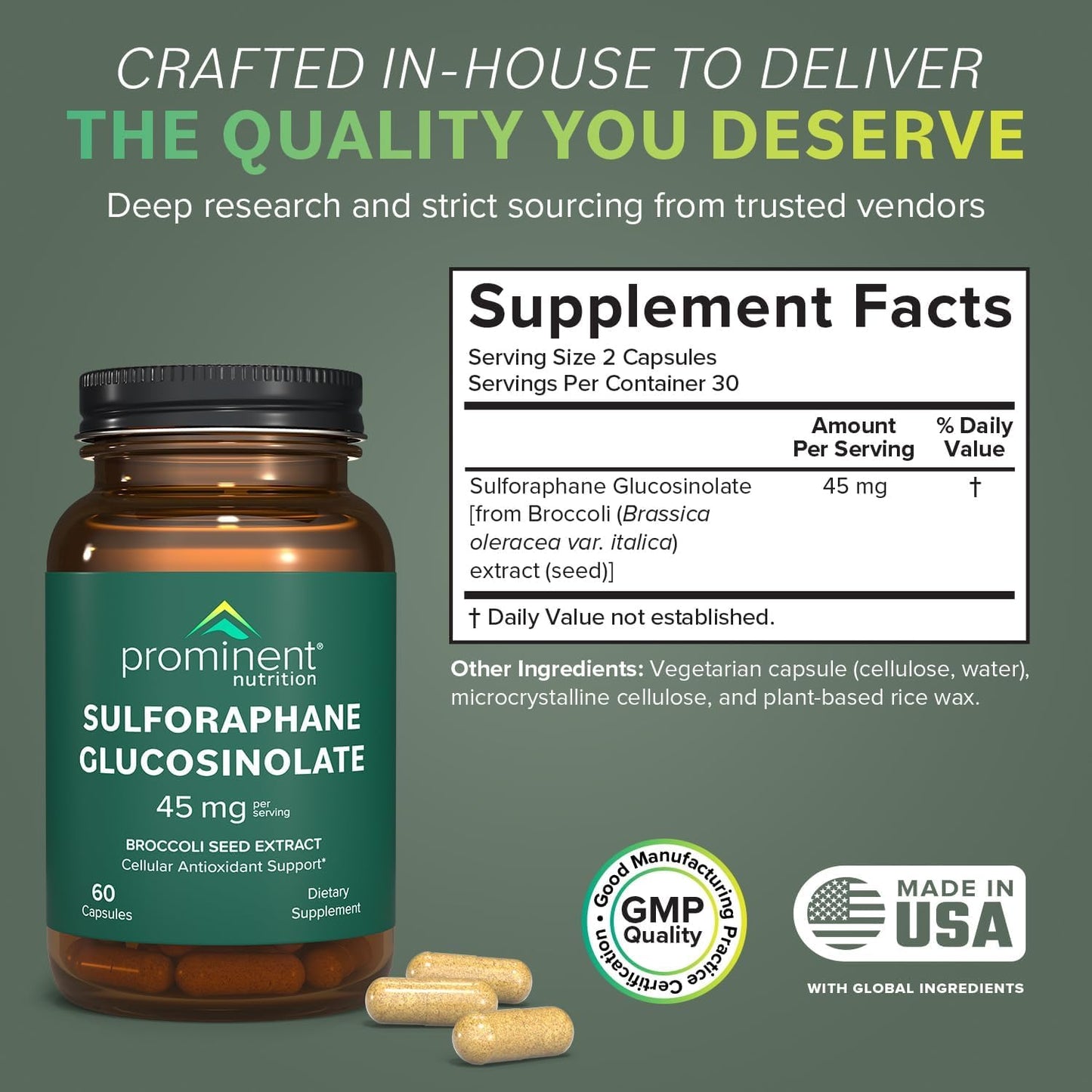 Prominent Nutrition Sulforaphane Glucosinolate Supplement, Cellular Antioxidant Support, 45 mg Capsules, 60 Count