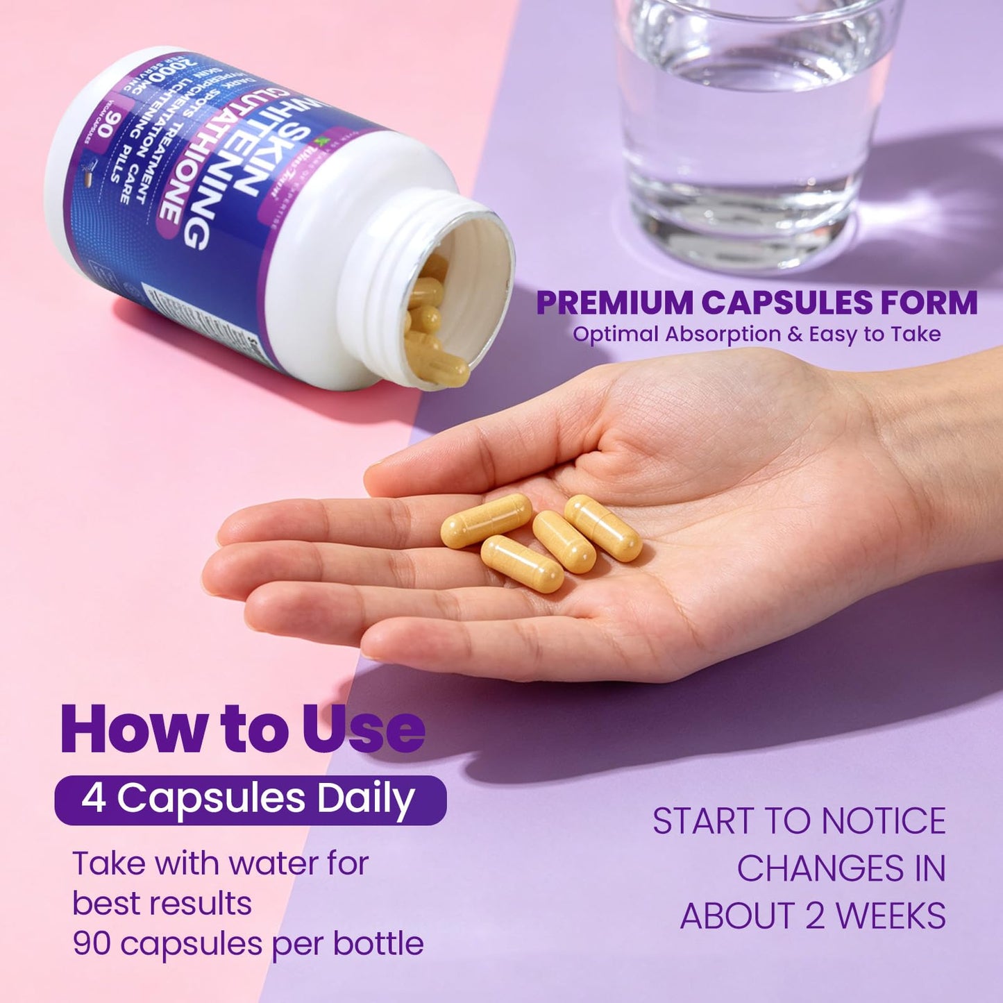 Wins Town Skin Whitening Glutathione Capsules, 90 Count