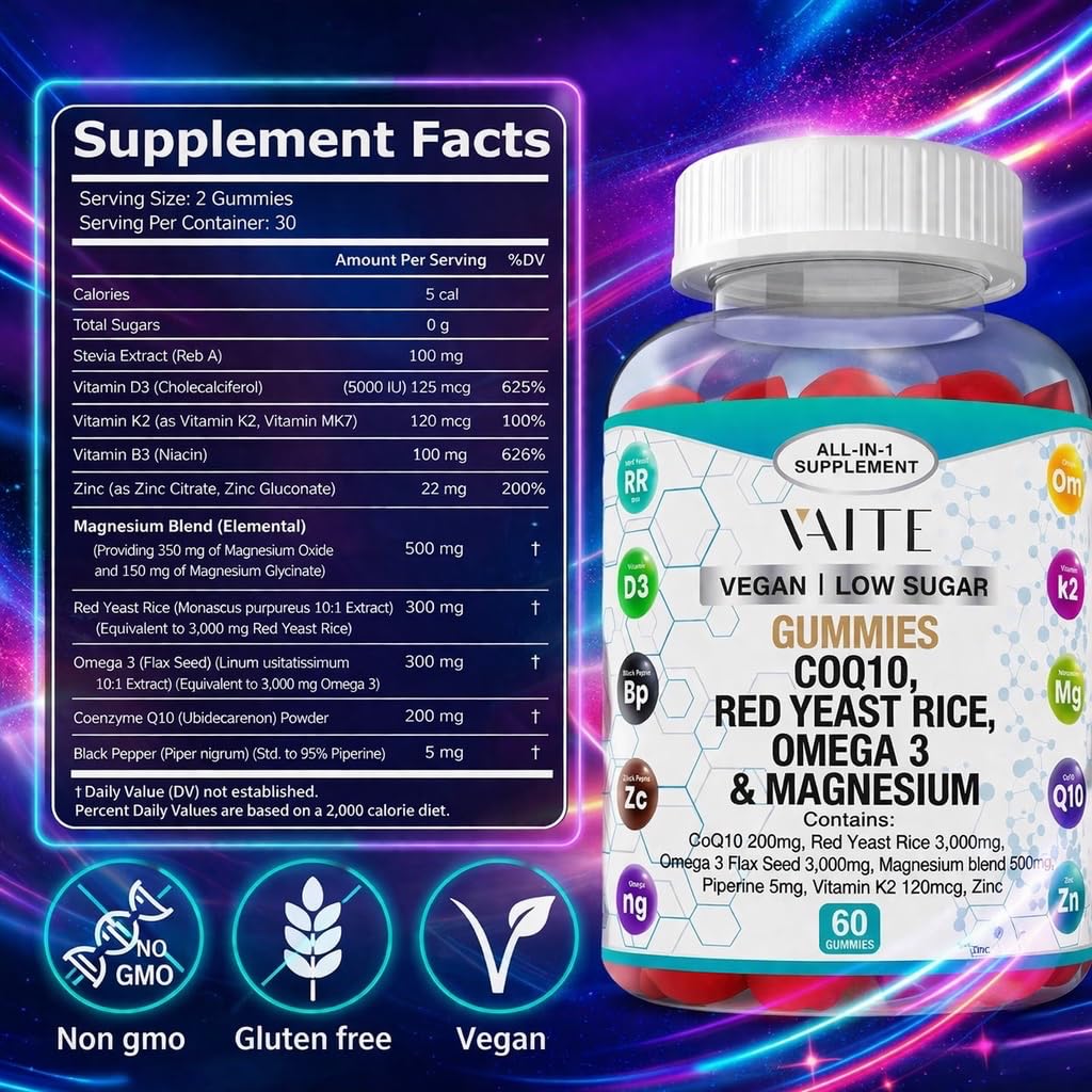 VAITE CoQ10 200mg Gummies, 60 Count