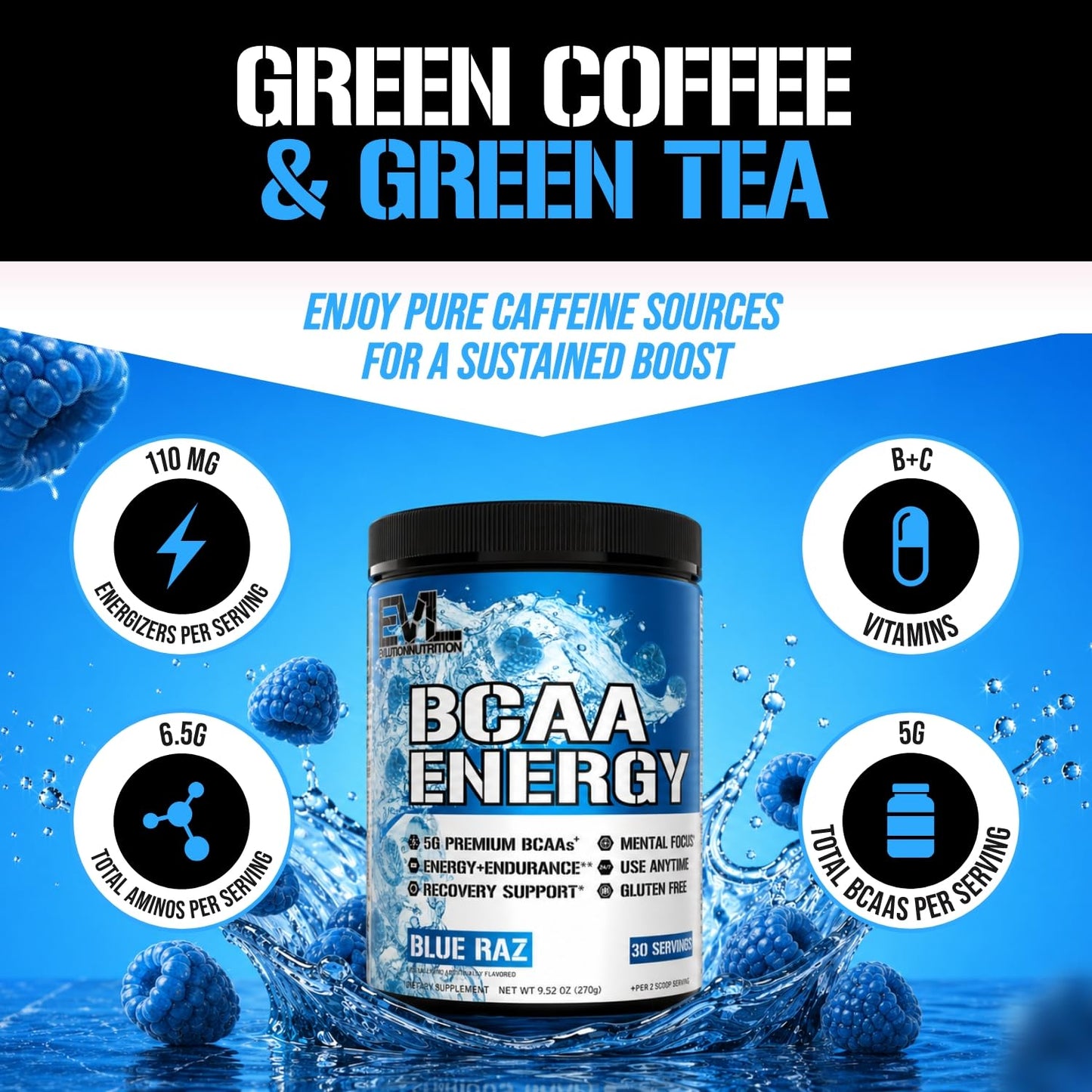 EVL BCAAs Amino Acids Powder 9.5