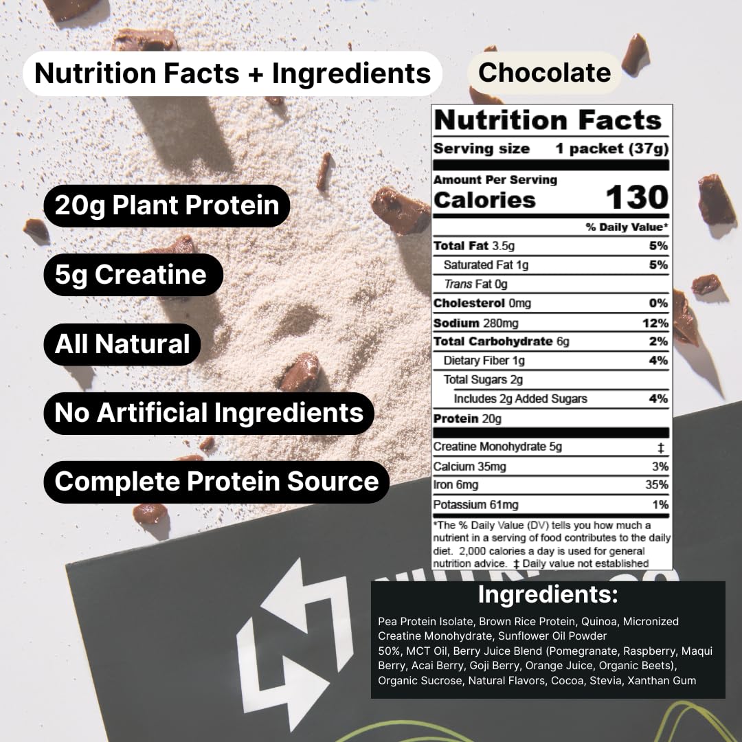 Nutrition On The Go Vegan Protein Powder Packets with Creatine – All-Natural, Gluten-Free – Chocolate – 15 Packets