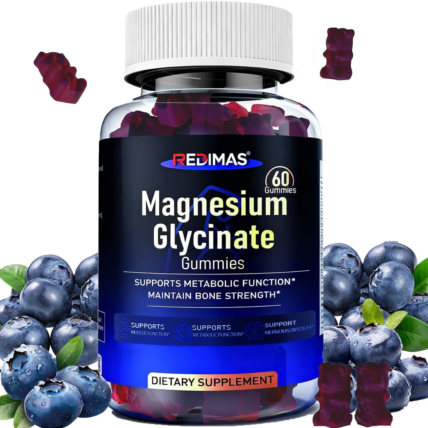 Redimas Magnesium Glycinate Gummies 400mg, 60 Count
