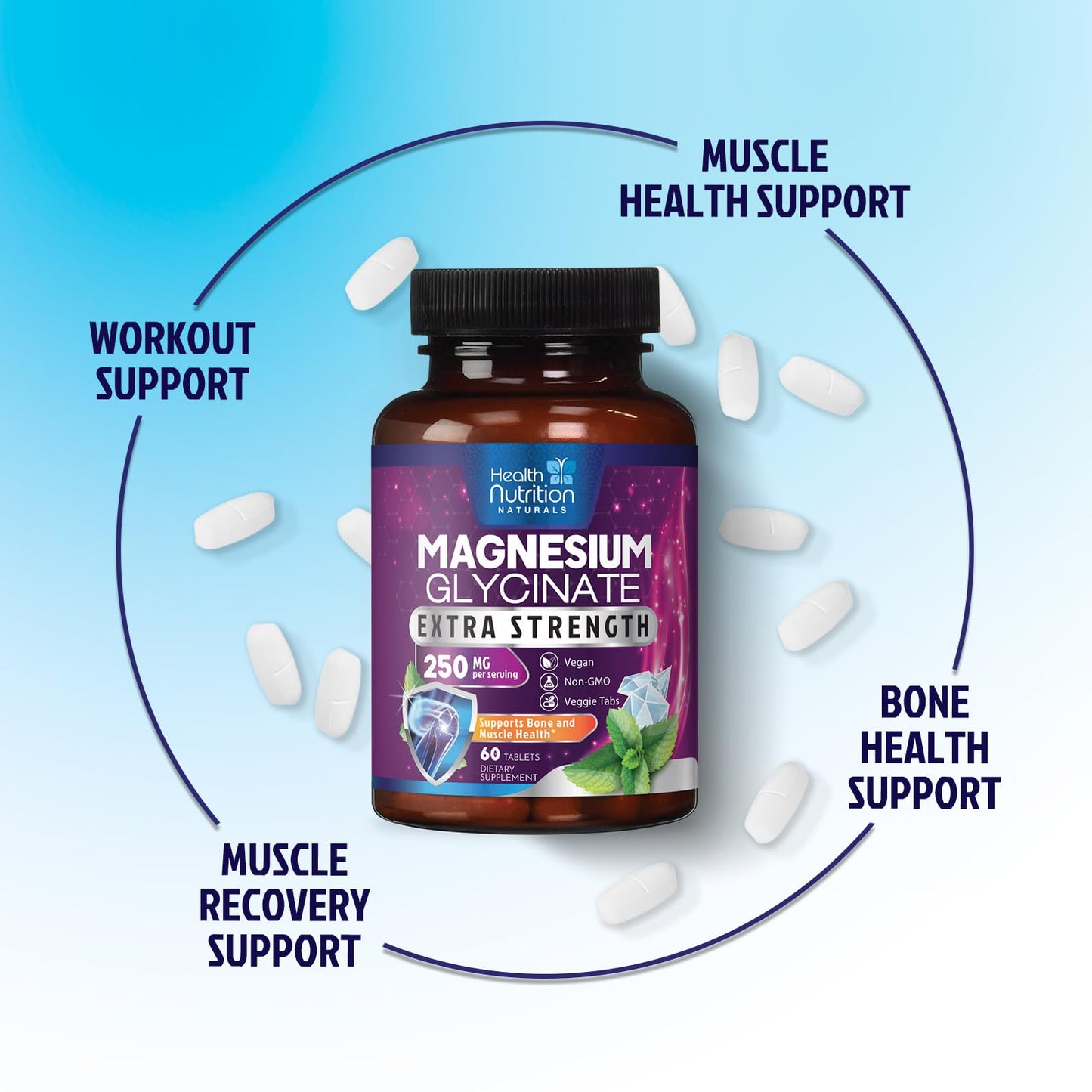 Health Nutrition Naturals Magnesium Glycinate 250mg Tablets 60 Count