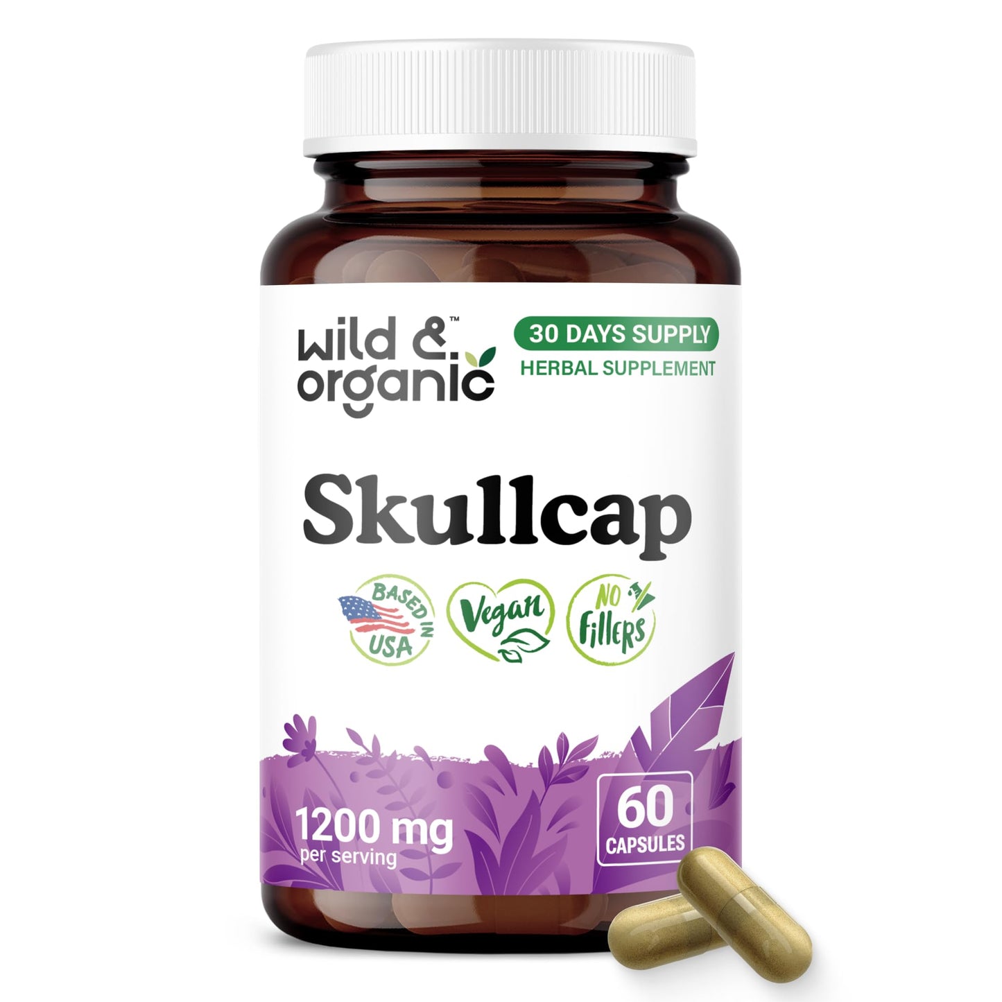 Wild & Organic Skullcap Capsules 1200 mg, 60 Count