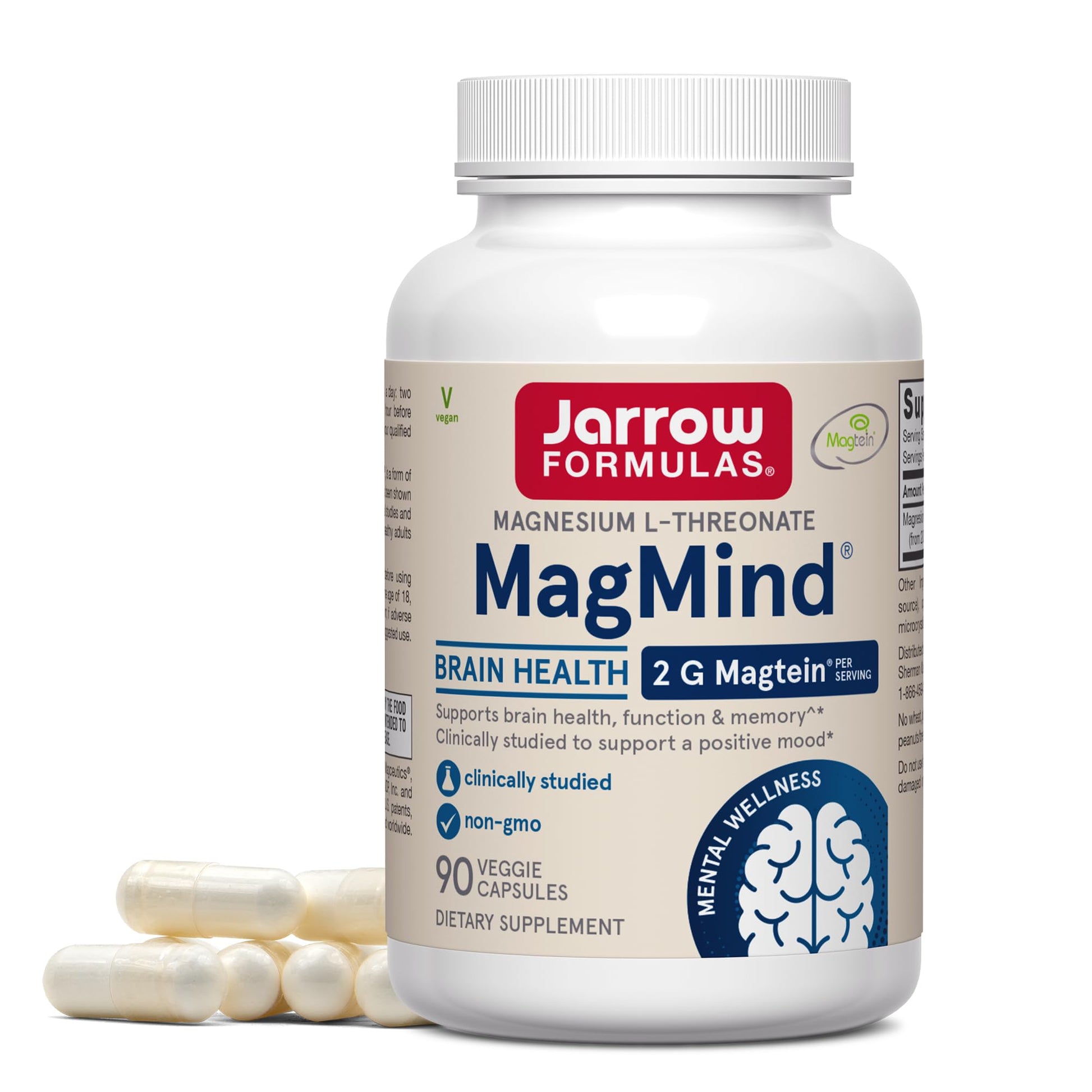 Jarrow Formulas MagMind Magtein Magnesium L-Threonate Magnesium Supplement Capsules, 90 Count