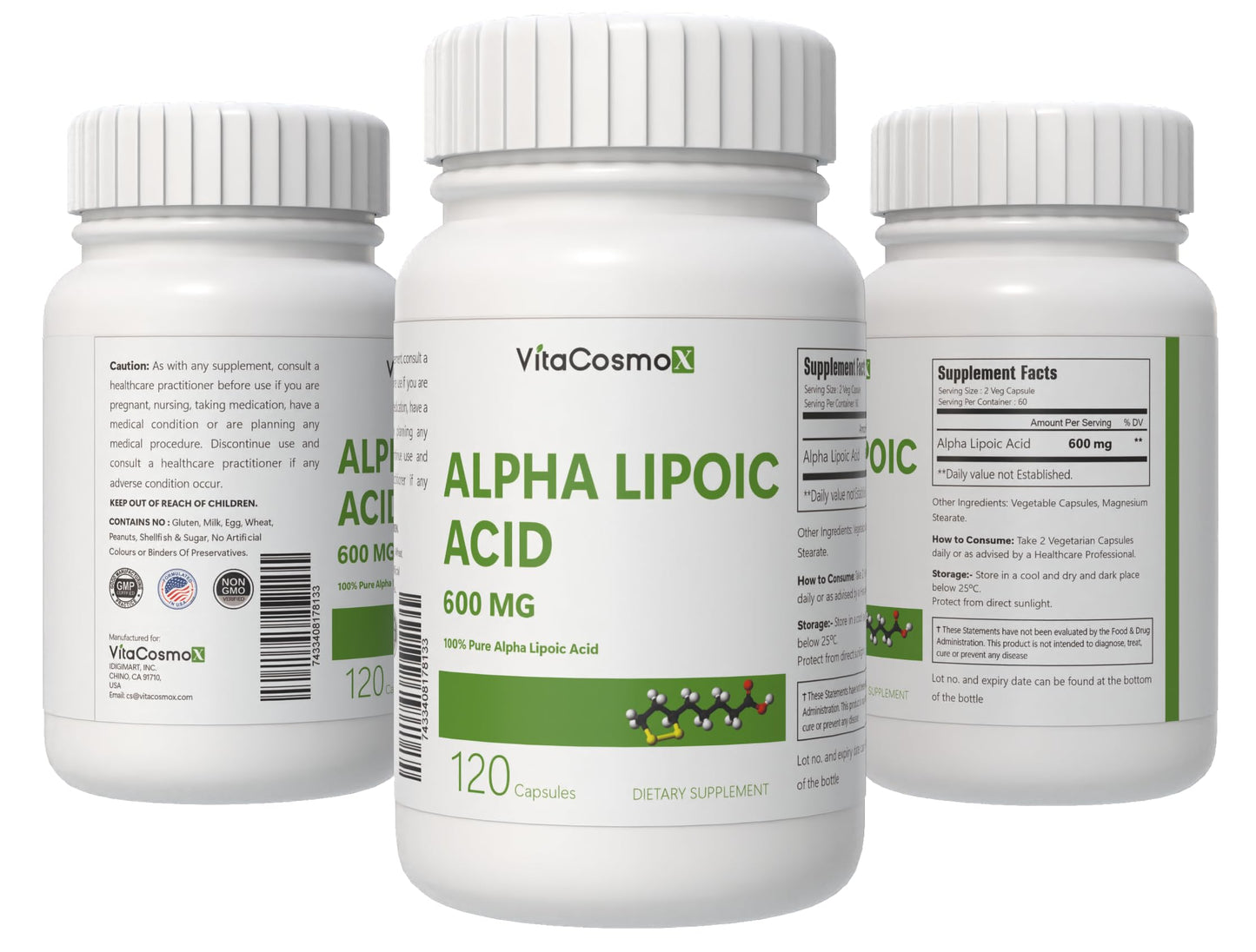 VitaCosmoX Alpha Lipoic Acid Supplement Capsule 120 Capsules