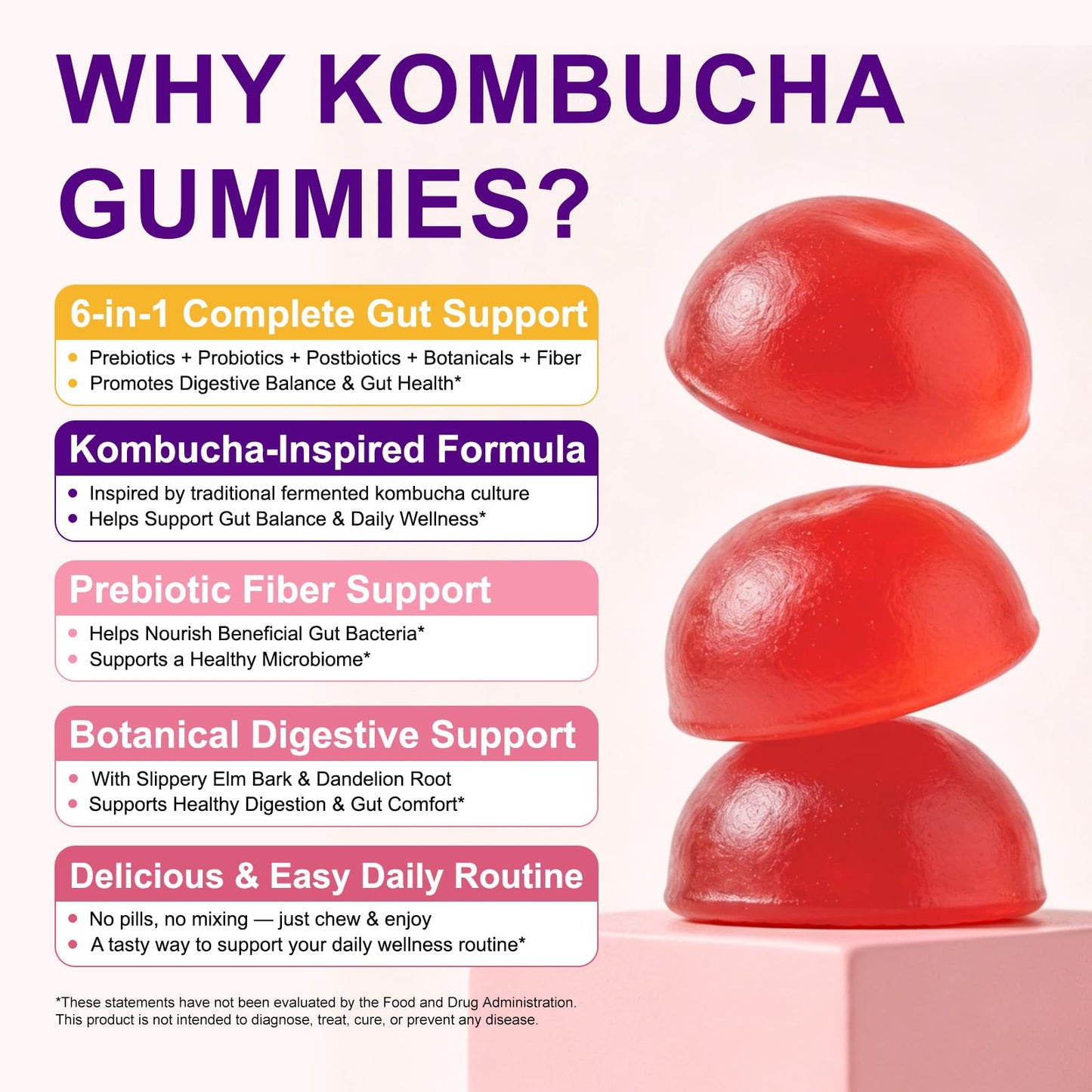 Onznoz Probiotic Kombucha Capsules, Probiotics with Prebiotics, Postbiotics, Fiber Supplement, Supports Immune & Gut Health for Women & Men, 60 Capsules