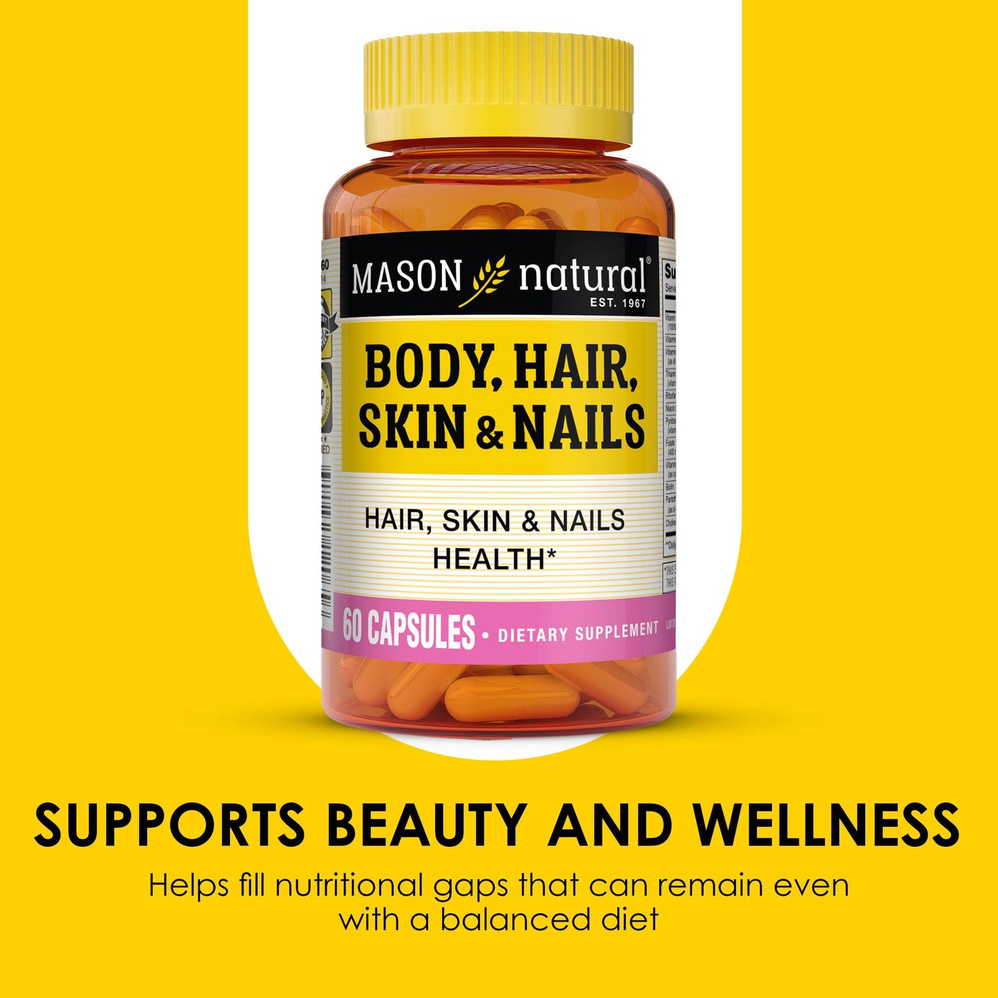 MASON NATURAL Hair, Skin & Nails Premium Beauty Supplement with Biotin, 60 Capsules