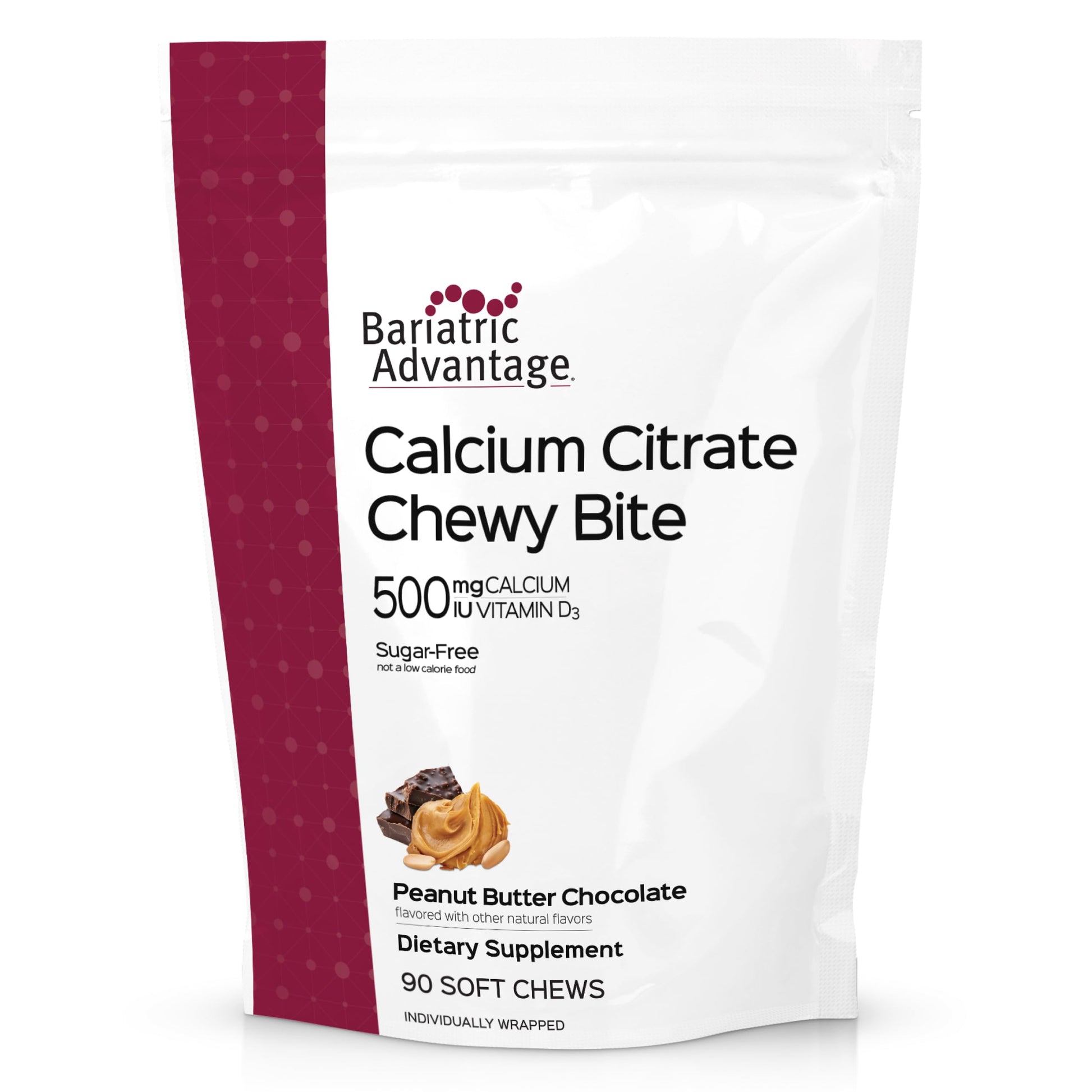 Bariatric Advantage Calcium Citrate Chewy Bites 500 mg Peanut Butter Chocolate Gummy, 90 Count