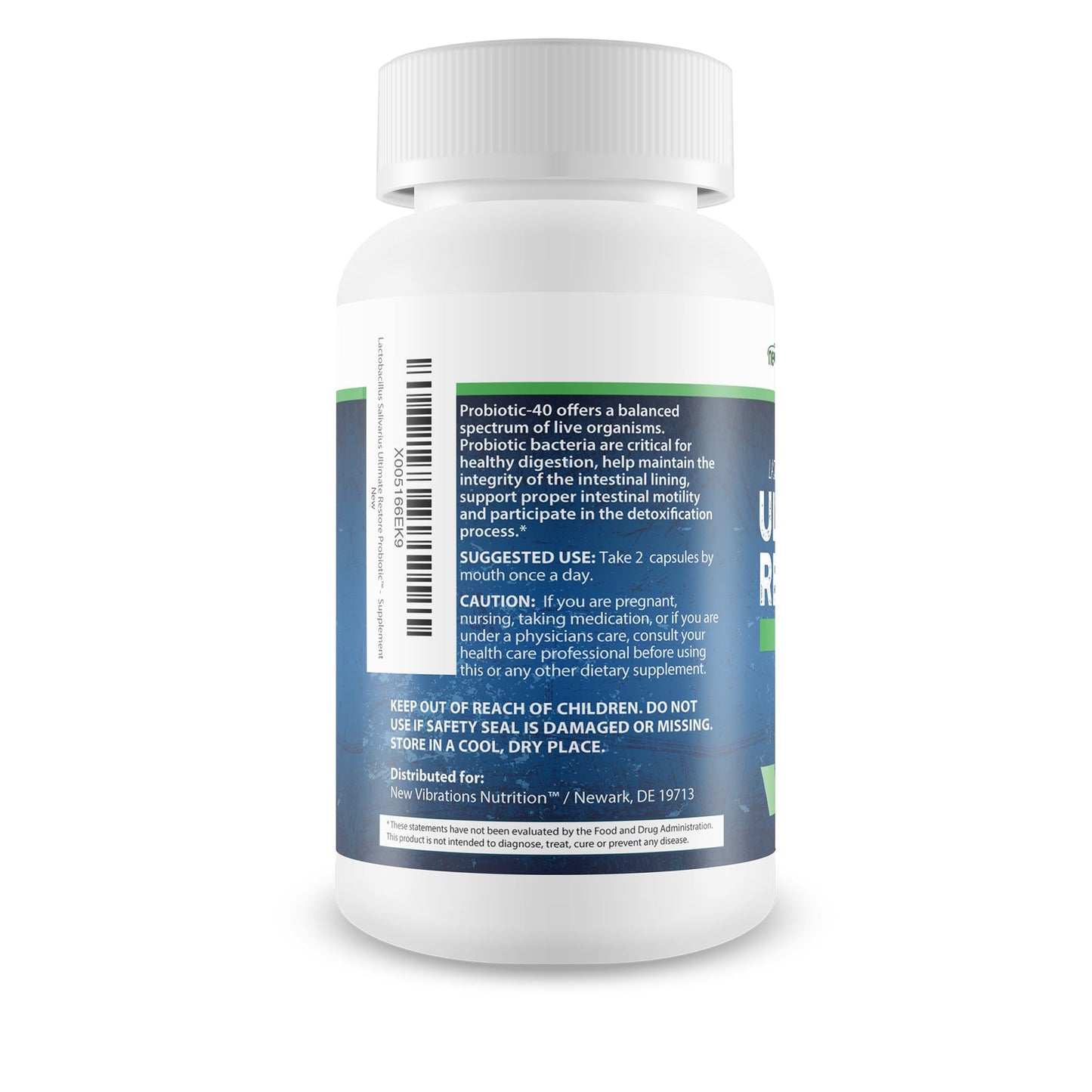 New Vibrations Nutrition Lactobacillus Salivarius Ultimate Restore Probiotic Capsule, 60 Count