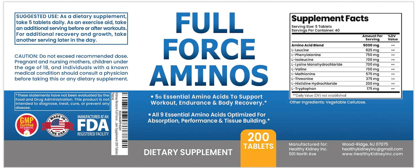 Kidney Restore Full Force Amino Acid Supplement Tablet 200 Count