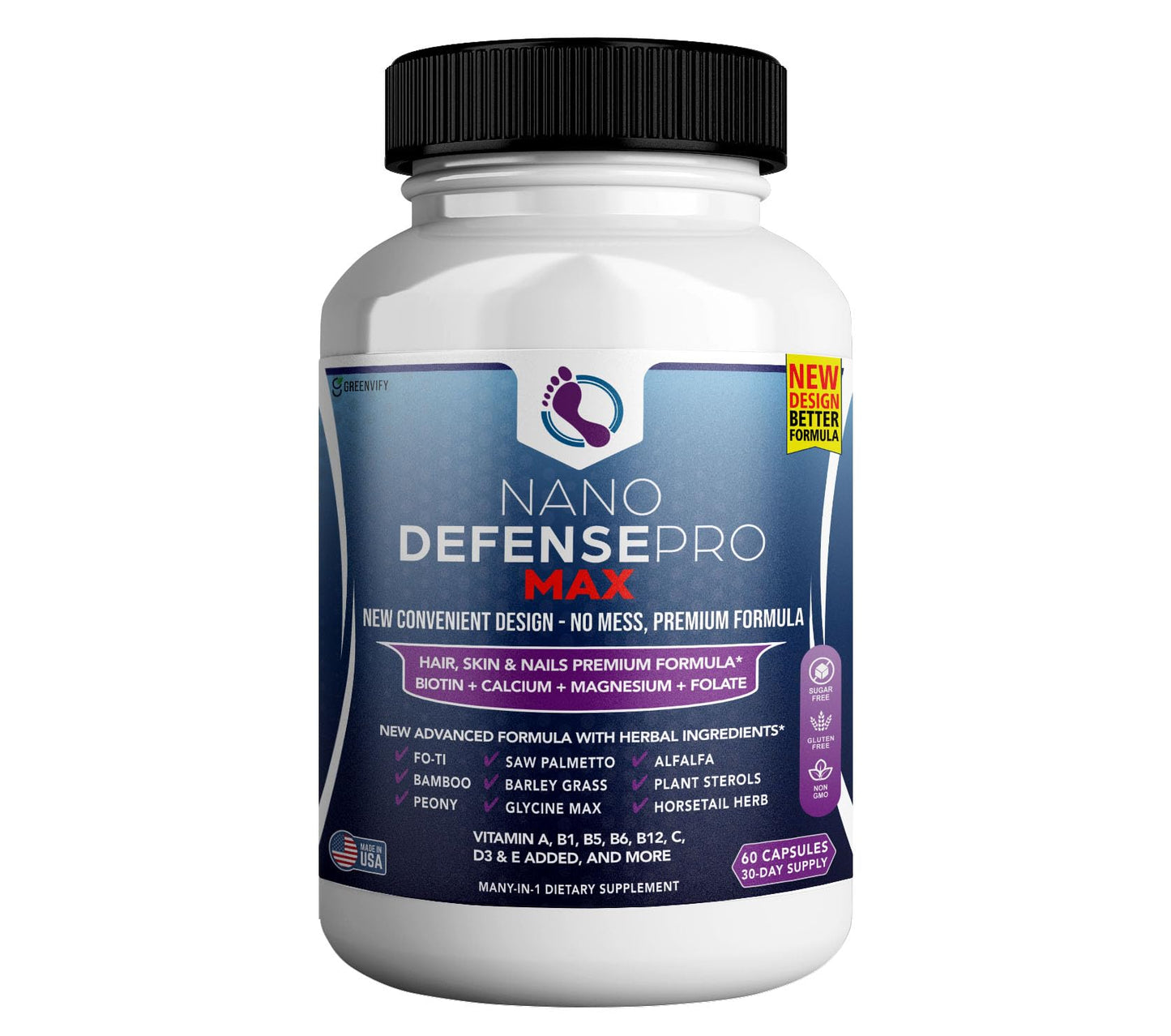 GREENVIFY Nano Defense Pro Max Hair Skin and Nails Supplement Biotin Calcium Magnesium Complex, 60 Capsules