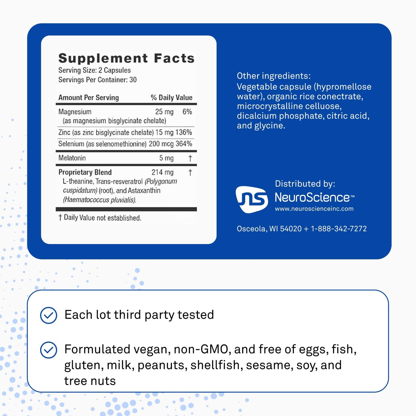 NeuroScience Kavinace OS & Sleep Aid with Melatonin 5mg Capsule, 60 Count