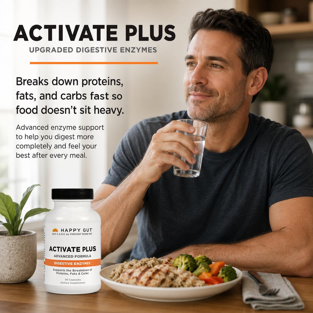 Happy Gut Activate Plus Doctor-Formulated Digestive Enzymes Gut Balance, 90 Capsules