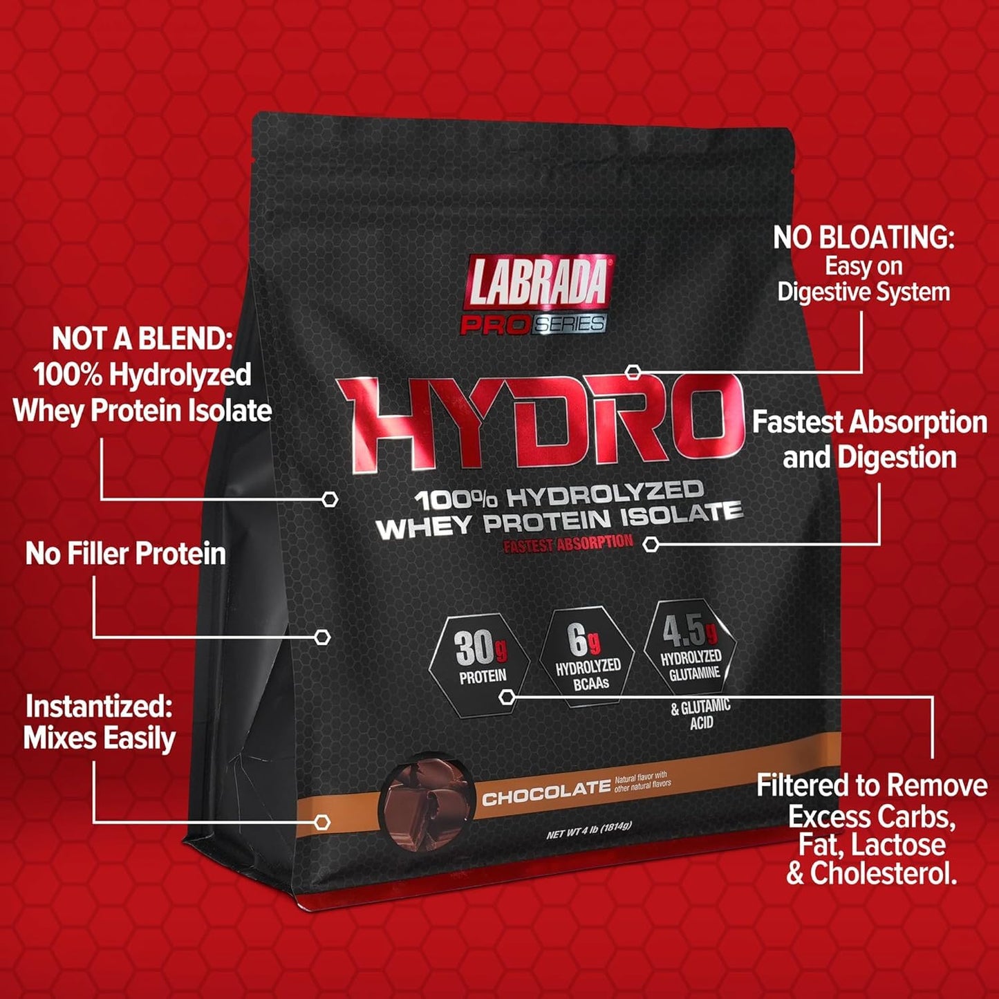 Labrada Hydro 100% Pure Hydrolyzed Whey Protein Isolate Powder, 64 Servings