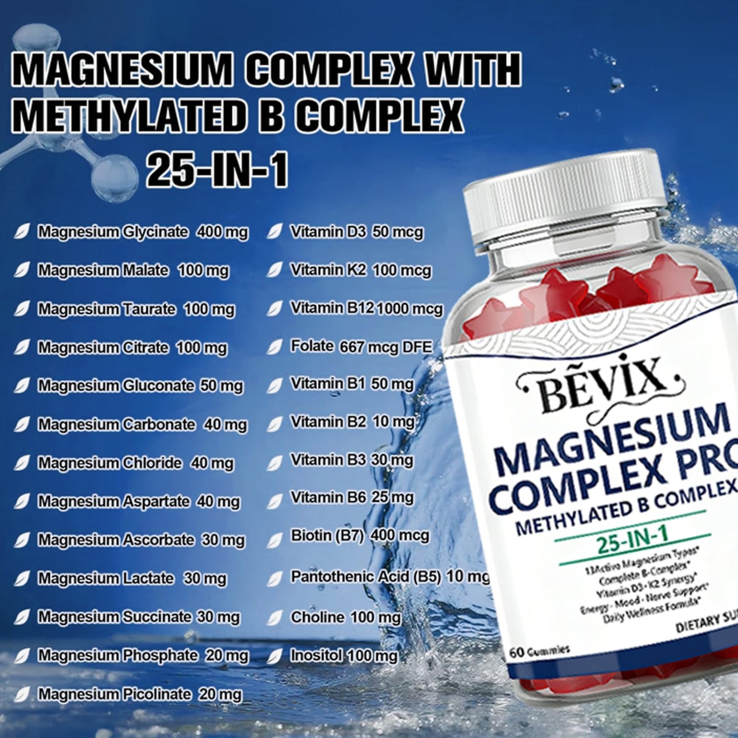 BEVIX Magnesium Complex Gummies, 60 Gummies