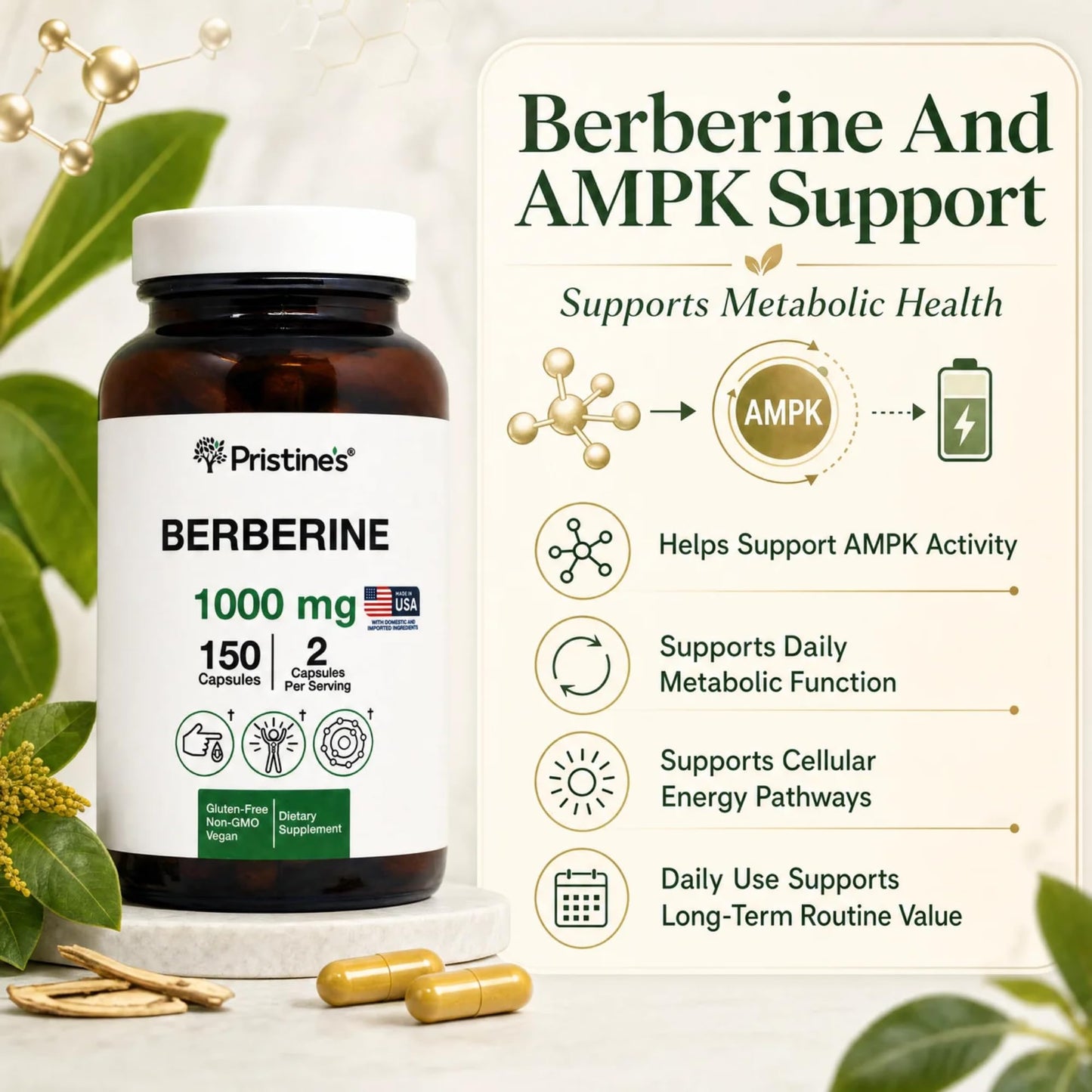 PRISTINE'S Berberine 1000mg Capsule, 1 Count