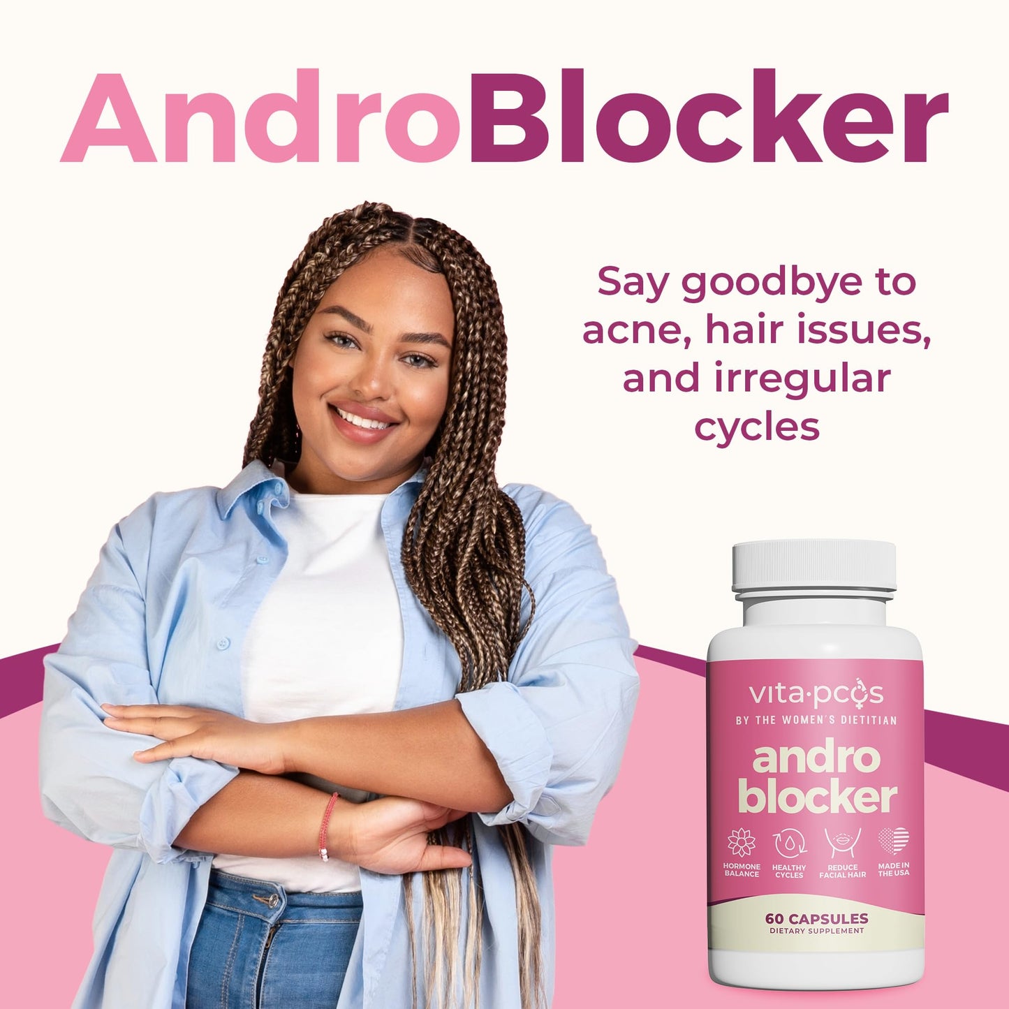 VITA-PCOS AndroBlocker 8-in-1 Women Supplement with Inositol & Zinc Capsules, 60 Count