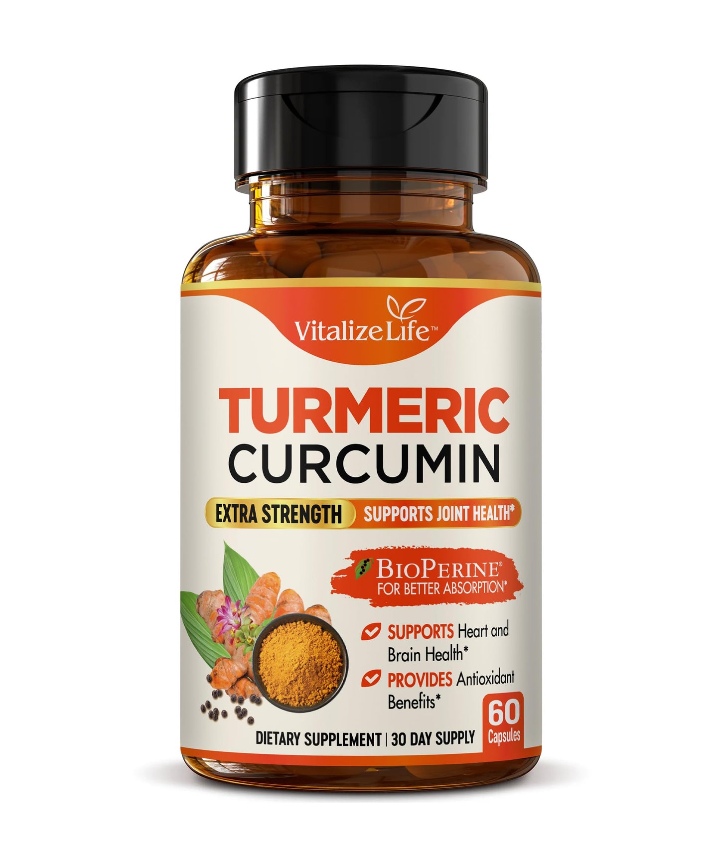 Vitalize Life Organic Turmeric Curcumin Supplement Capsules, 60 Capsules
