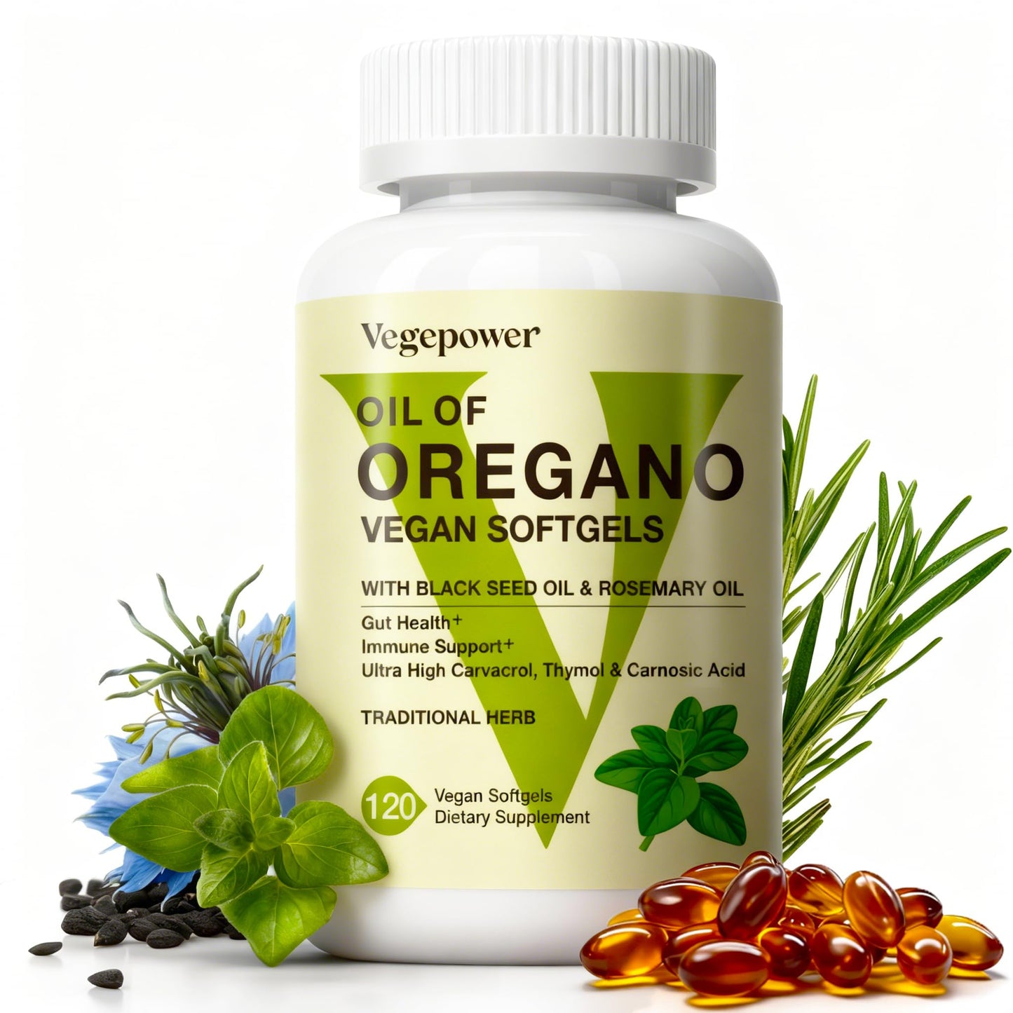 VEGEPOWER Oil of Oregano Softgels, 120 Count