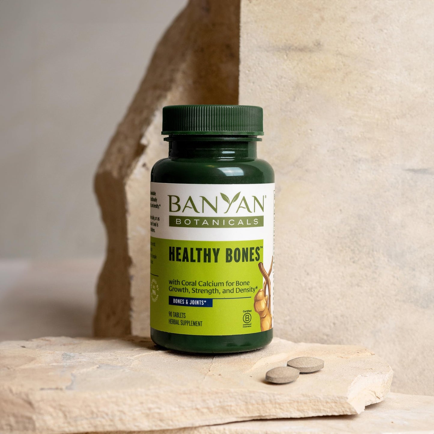Banyan Botanicals Organic Healthy Bones Ethical Coral Calcium & Bone Density Supplement with Ashwagandha & Arjuna for Skeletal Strength & Joint Support, 90 Tablets