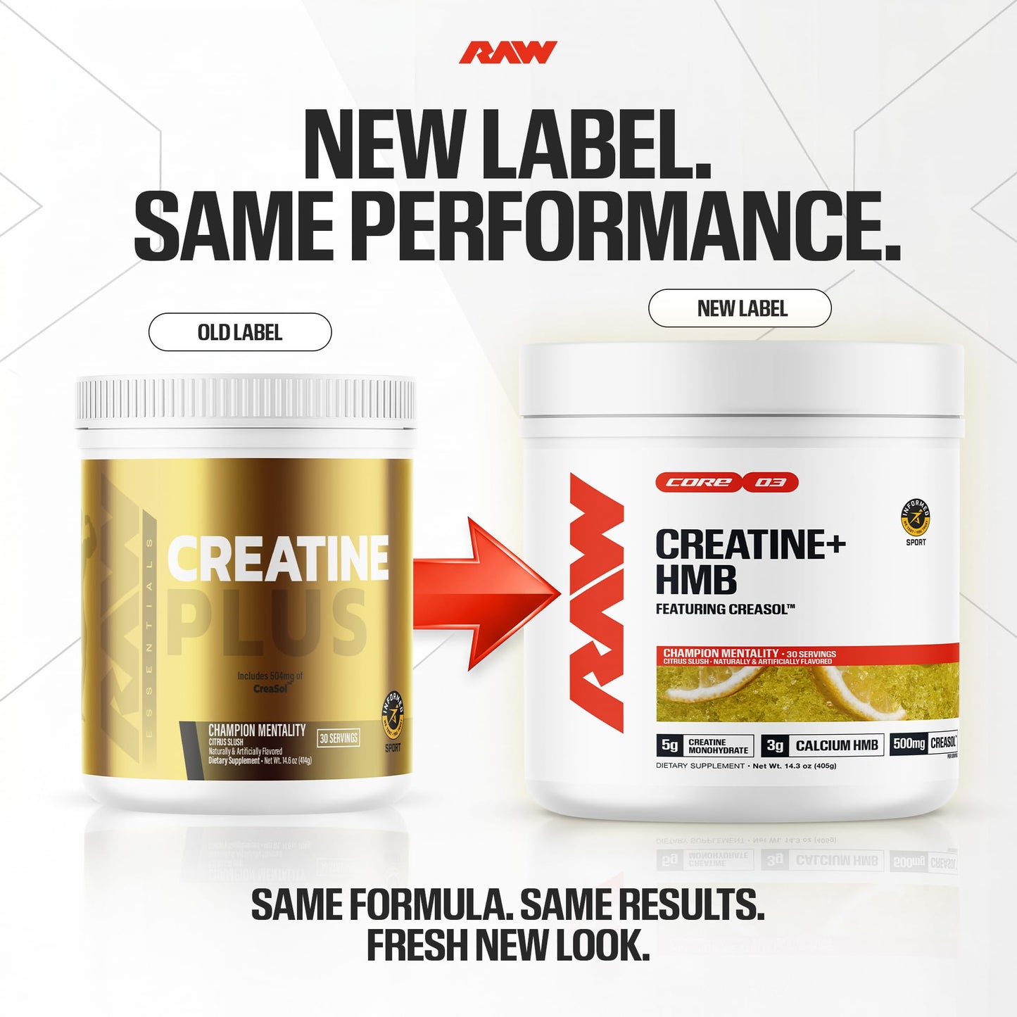 RAW Creatine Plus Powder, Creatine Monohydrate with HMB, Taurine & No Added Sugar, 14.6 Ounce