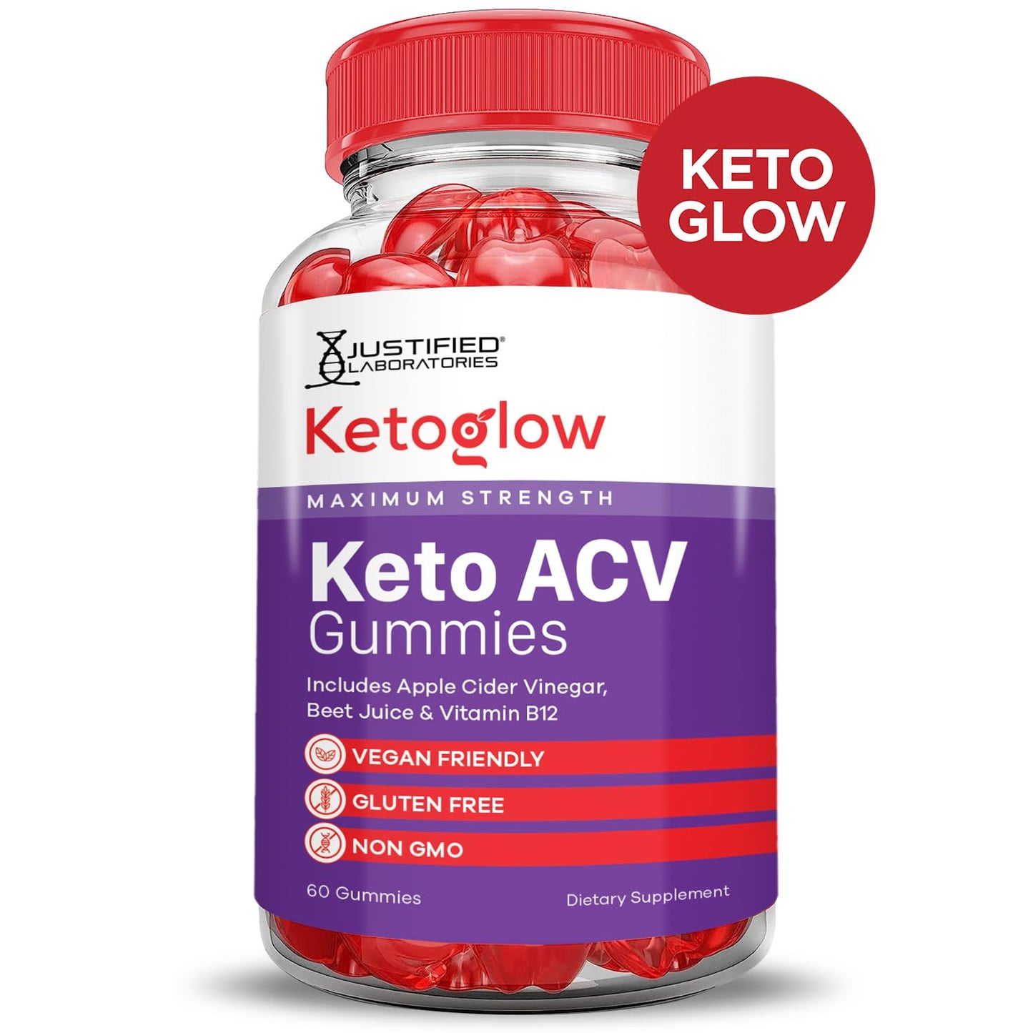 Justified Laboratories Keto Glow ACV Gummies Advanced Formula 1000MG, Apple Cider Vinegar, Pomegranate Beet Juice Powder, B12, Vegan, Non-GMO, 300 Gummies
