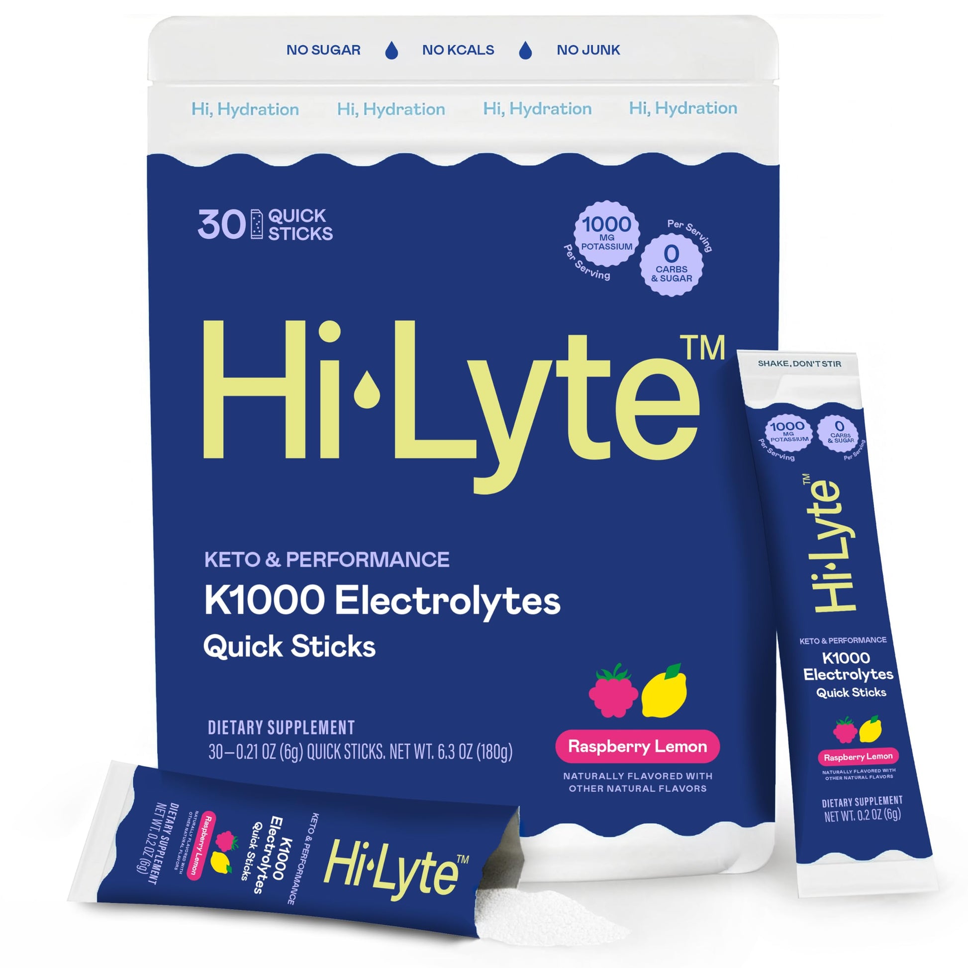 Hi-Lyte K1000 Electrolytes Quick Sticks Raspberry Lemon Powder 6.3 Ounce
