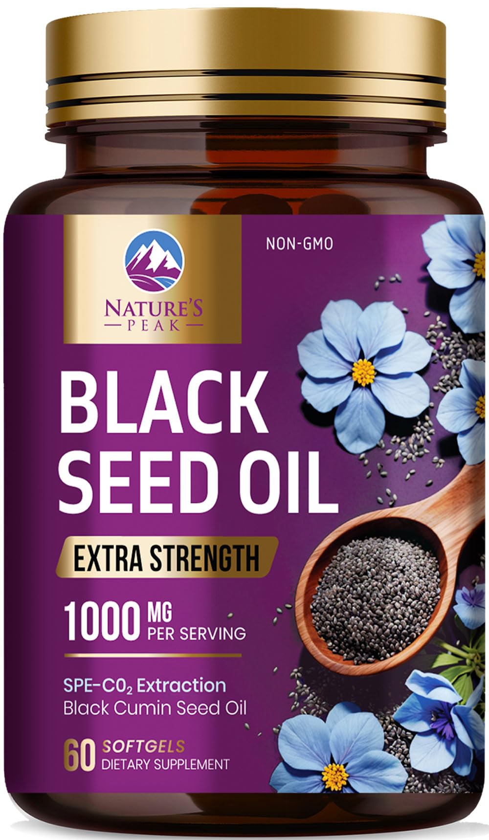 Nature's Peak Black Seed Oil Capsules 1000mg Per Serving Softgels, 60 Count