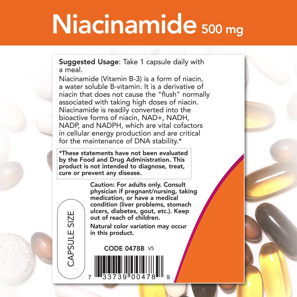 NOW Foods Niacinamide 500mg Capsules, 100 Count