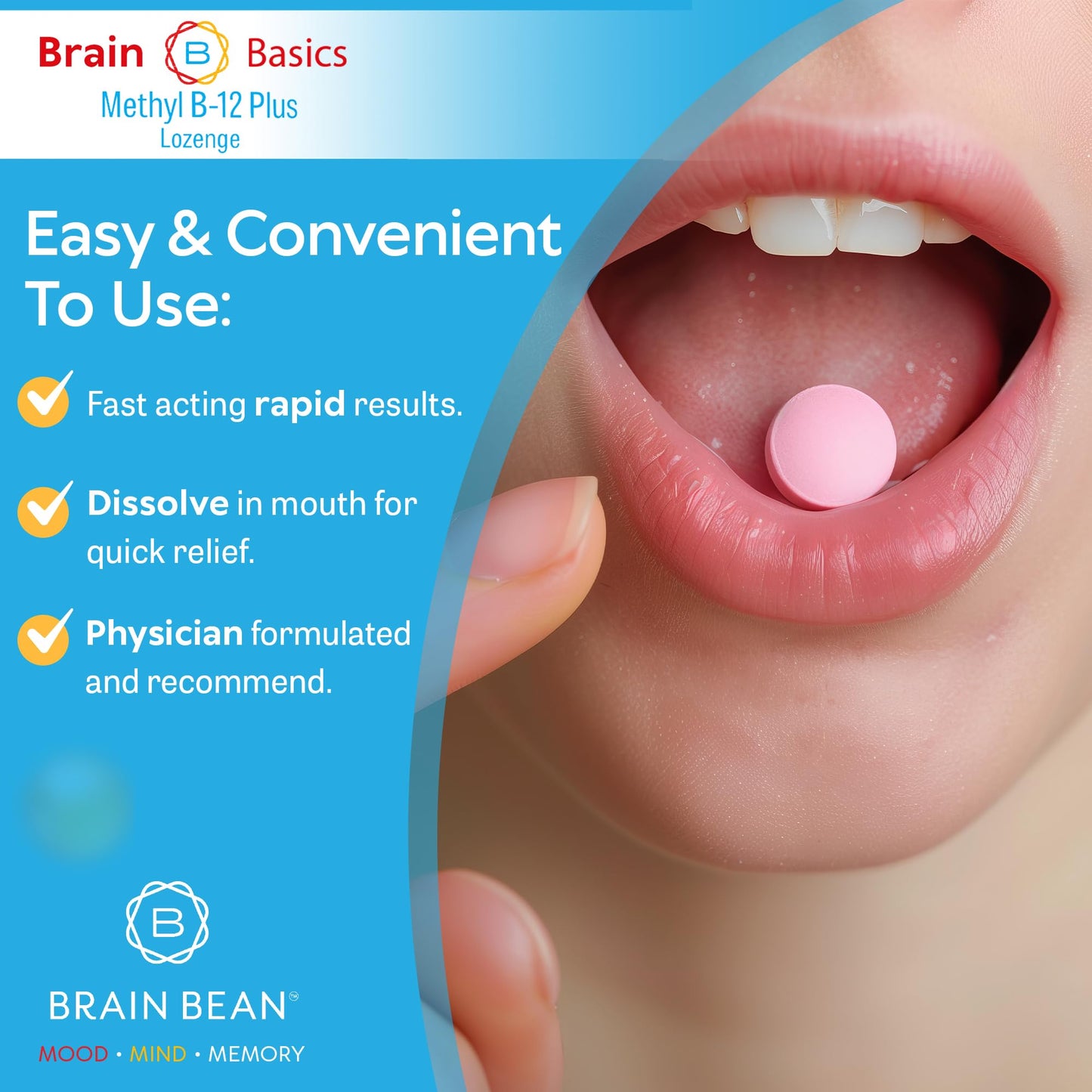 Brain Bean Extra Strength Methyl B-12 & Methyl Folate Tablet, 60 Tablets
