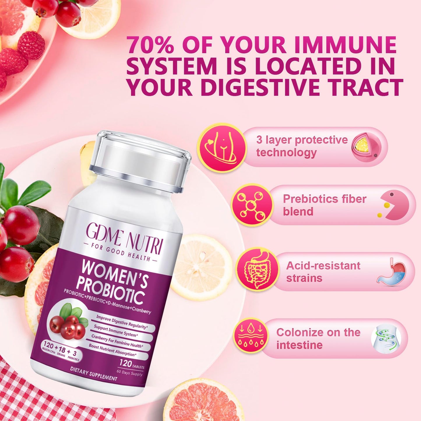 GDMENUTRI Women's Probiotics, 120 Tablets