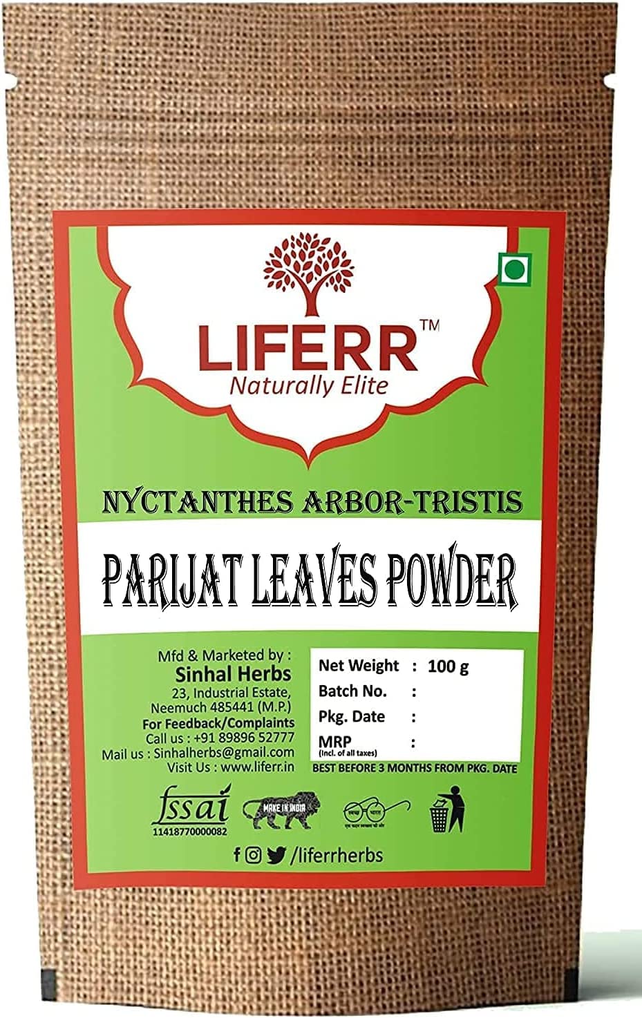 PUB LIFERR Parijat Leaves Powder, 3.53 Ounce