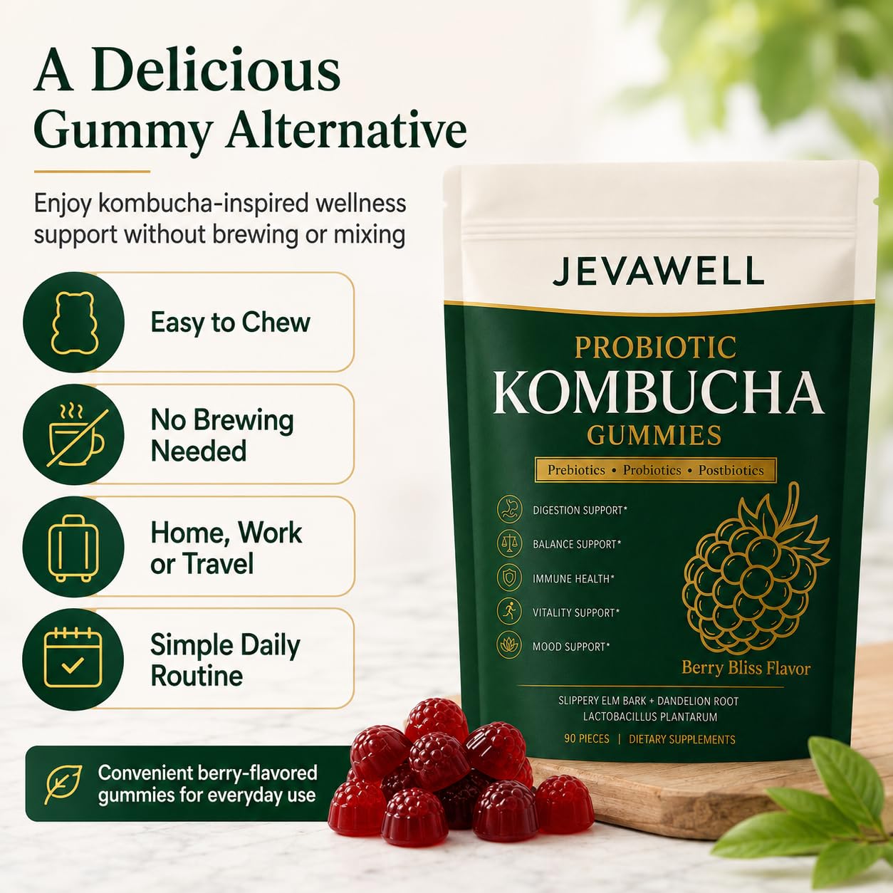 Pillow Daddy Jevawell Probiotic Kombucha Gummies, 90 Gummies