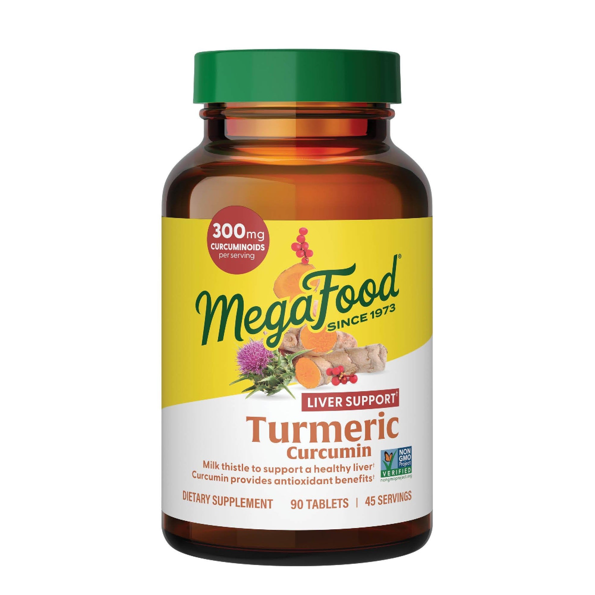 MegaFood Turmeric Curcumin + Milk Thistle for Liver Support Tablets, 90