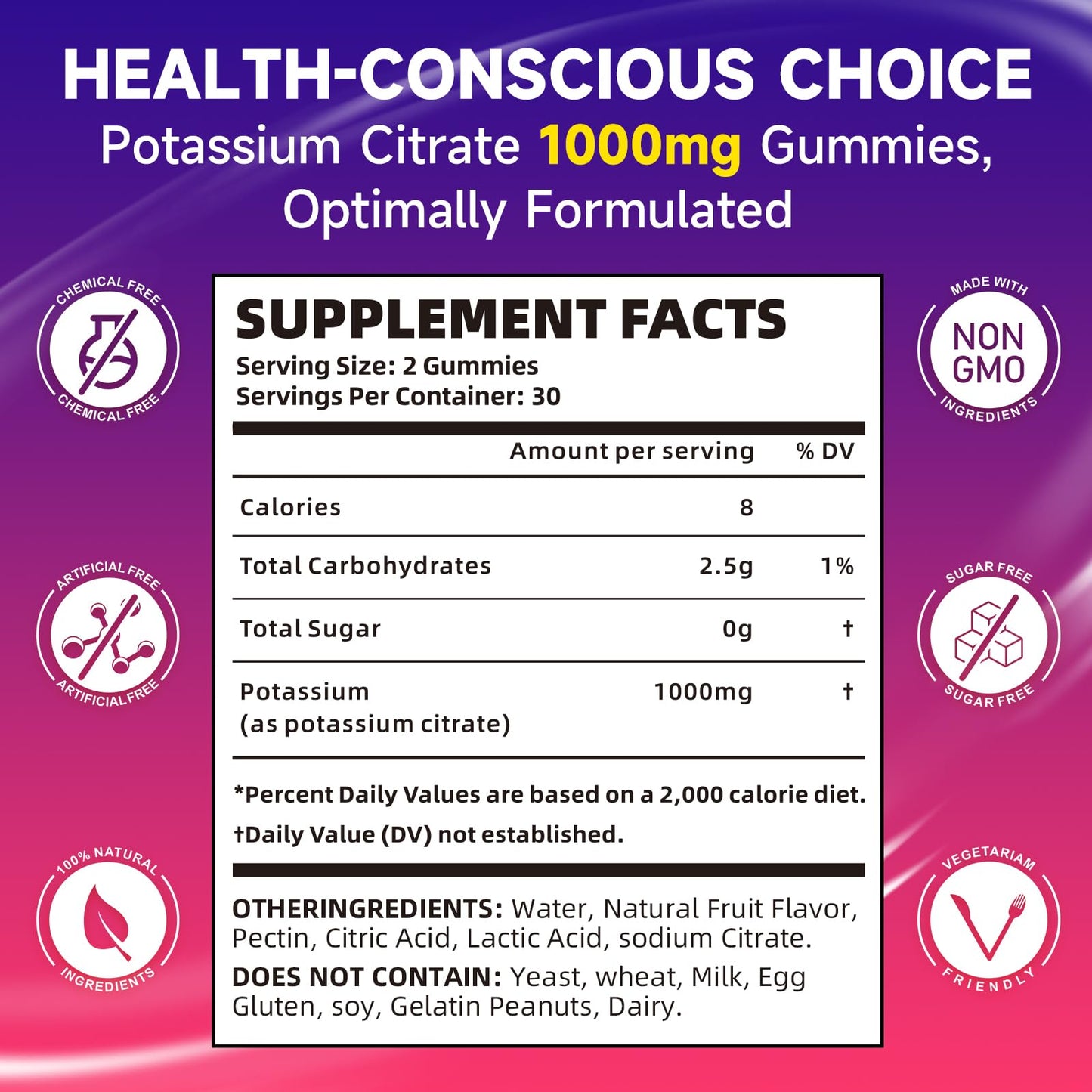 BVIVLOO Potassium Citrate Gummies 1000mg, Sugar-Free, Supports Leg Cramps & Electrolyte Balance, 60 Count