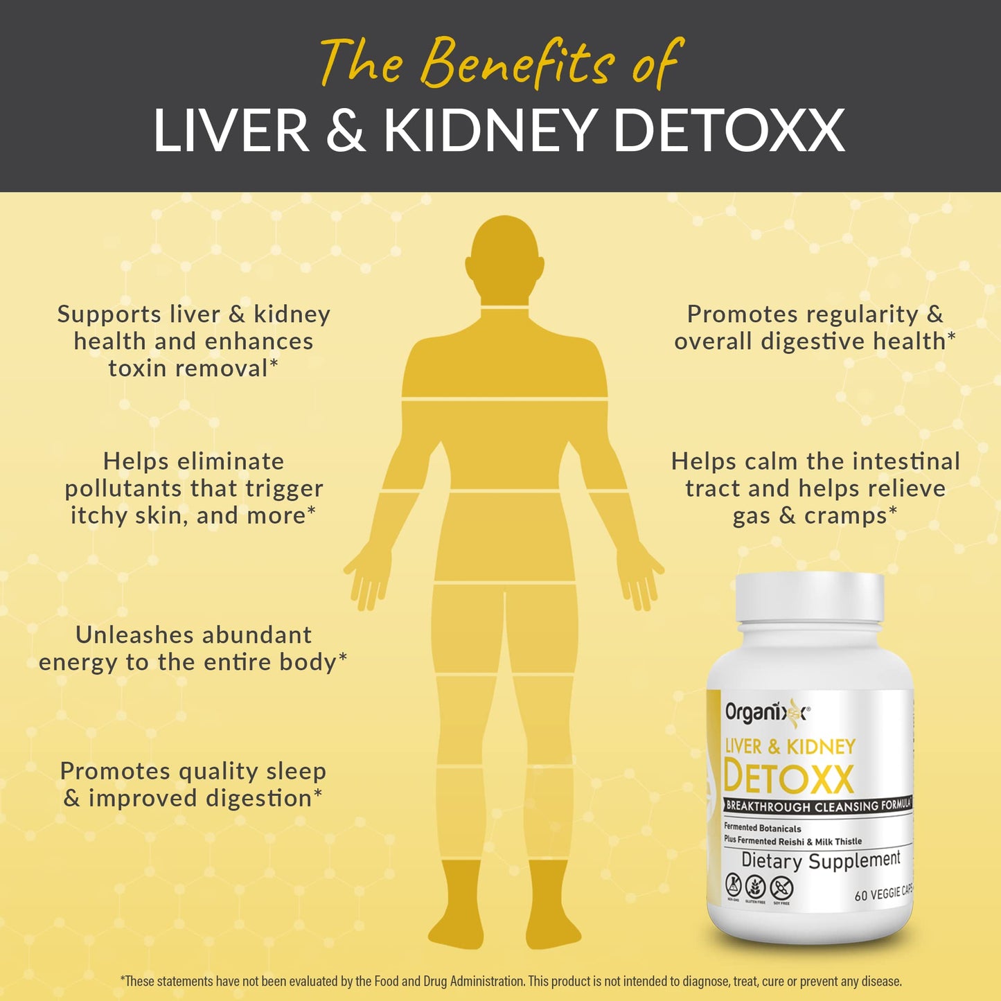 Organixx Kidney & Liver Support Cleanse Milk Thistle Reishi 60 Capsules