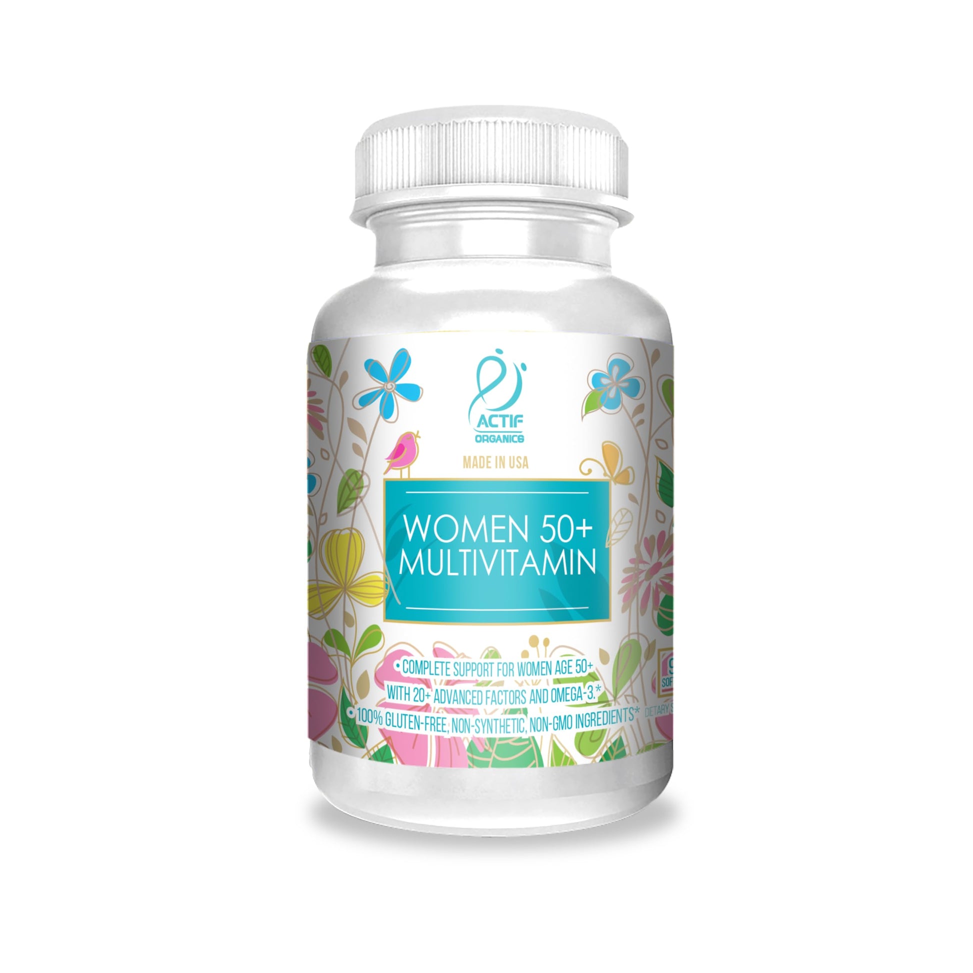 ACTIF Organic Multivitamin for Women Age 50+ with 20+ Advanced Factors and Omega-3, Non-GMO, Made in USA Softgel 1 Count