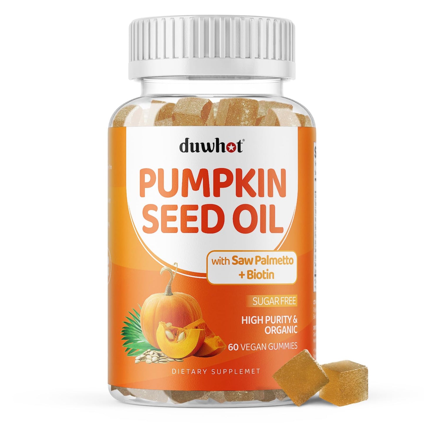 duwhot Organic Pumpkin Seed Oil Gummies with Saw Palmetto, Biotin for Skin & Hair Growth, Cold-Pressed Pumpkin Seed Extract with Stinging Nettle for Prostate Health, Vegan, 60 Gummies
