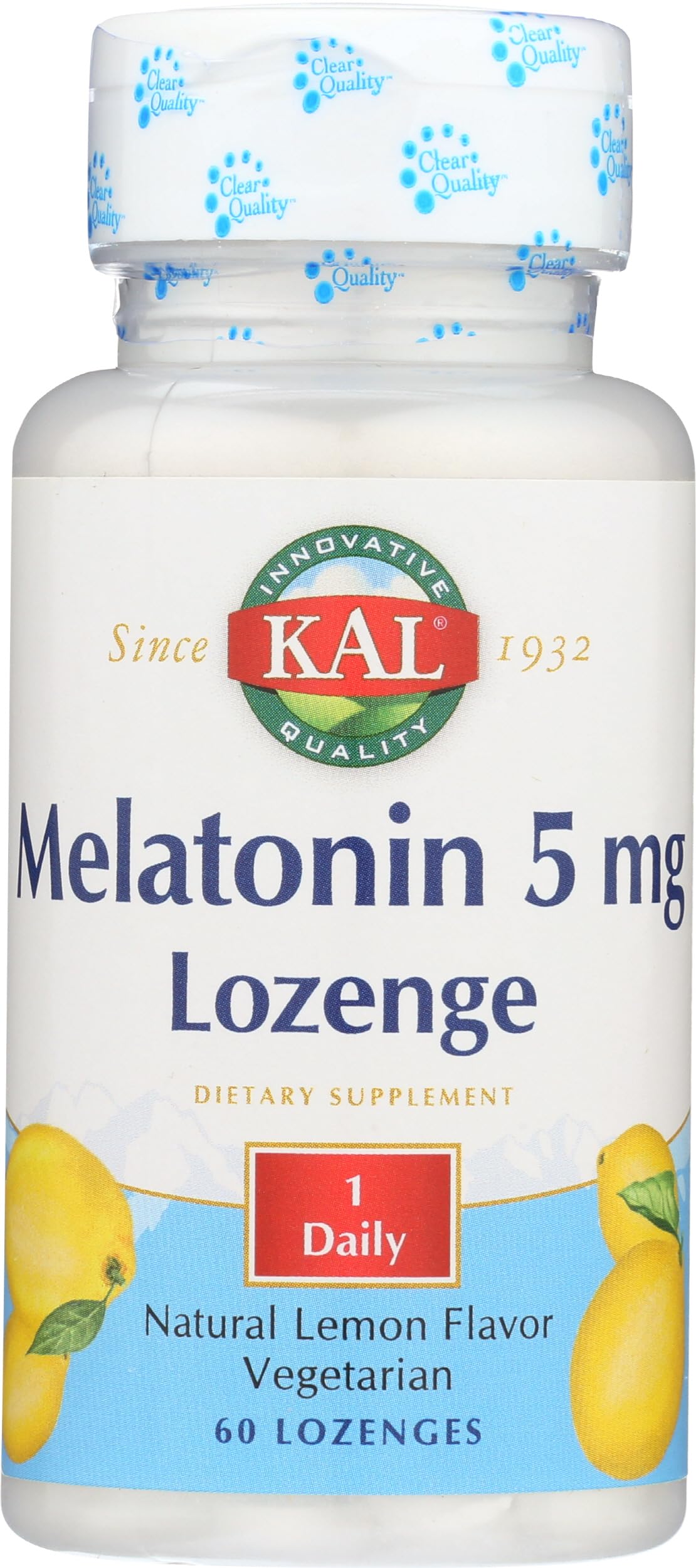 KAL Melatonin 5 mg Supplement for Adults - Sleep Aid & Rest Support, Fast Release Lozenges, Melatonin 5mg & Vitamin B6 10mg for Men & Women, Vegetarian - 60 Lozenges