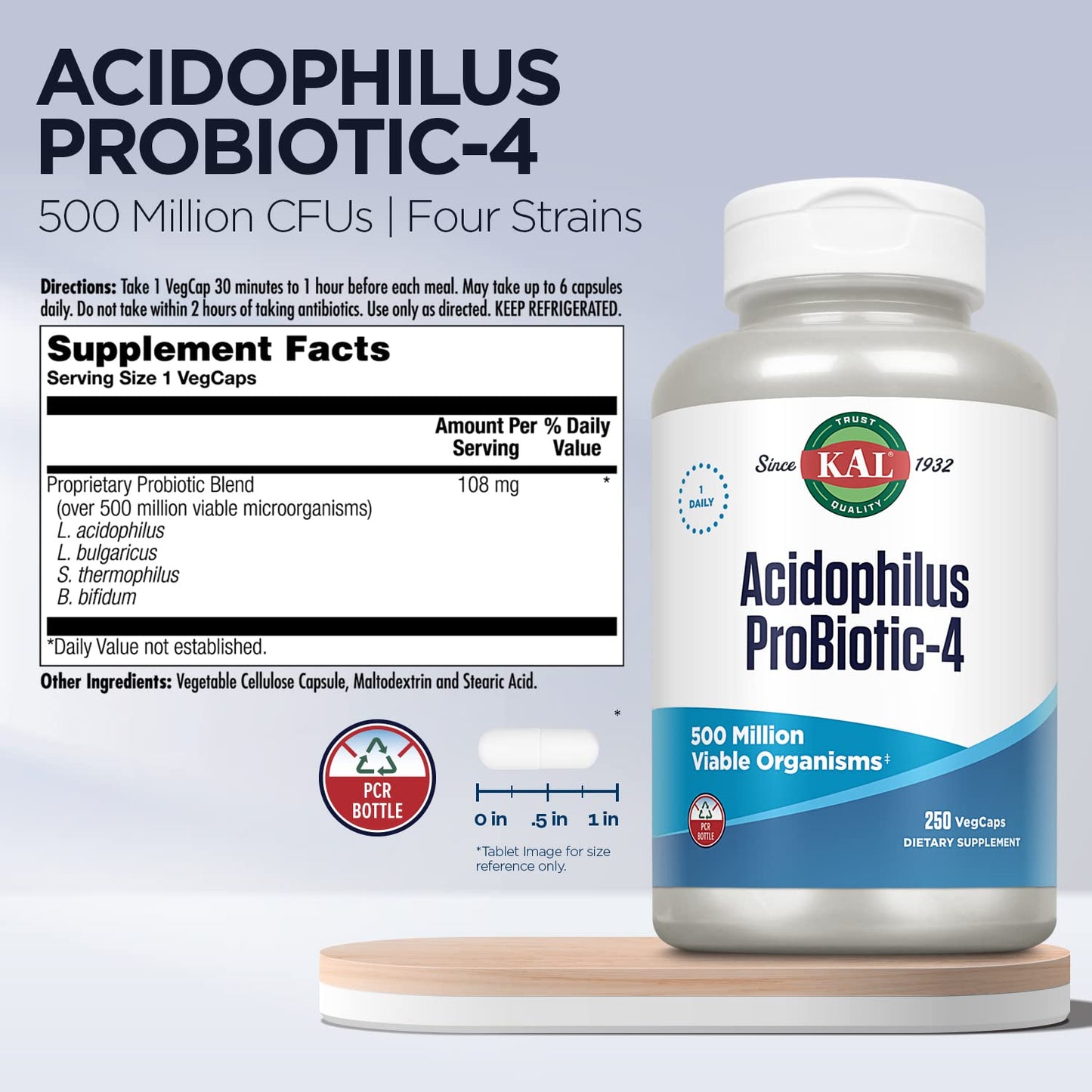 KAL Acidophilus ProBiotic-4 Veg Cap 250