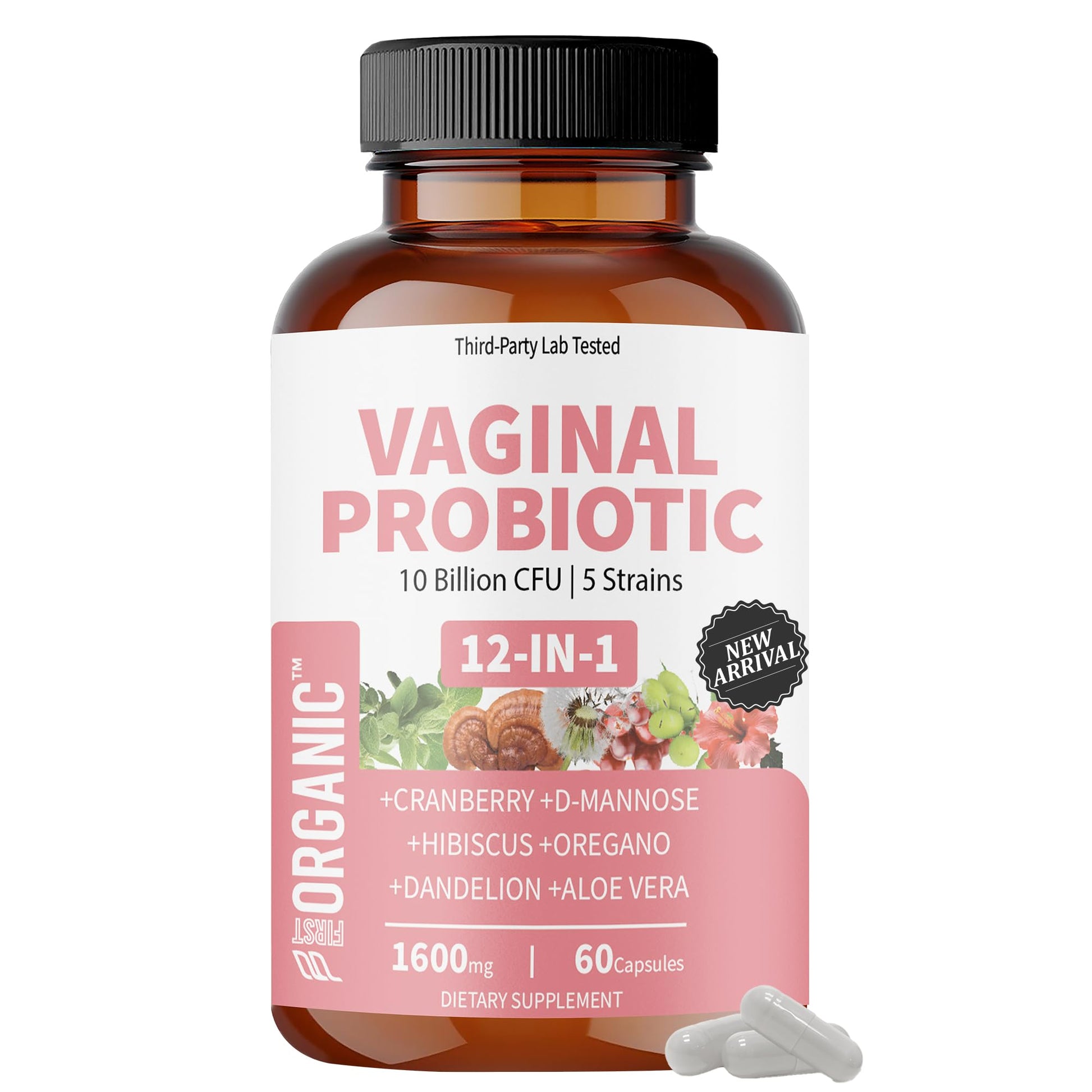 FIRSTORGANIC Women’s Vaginal Microflora Probiotic Complex 1600mg Capsules, 60 Count