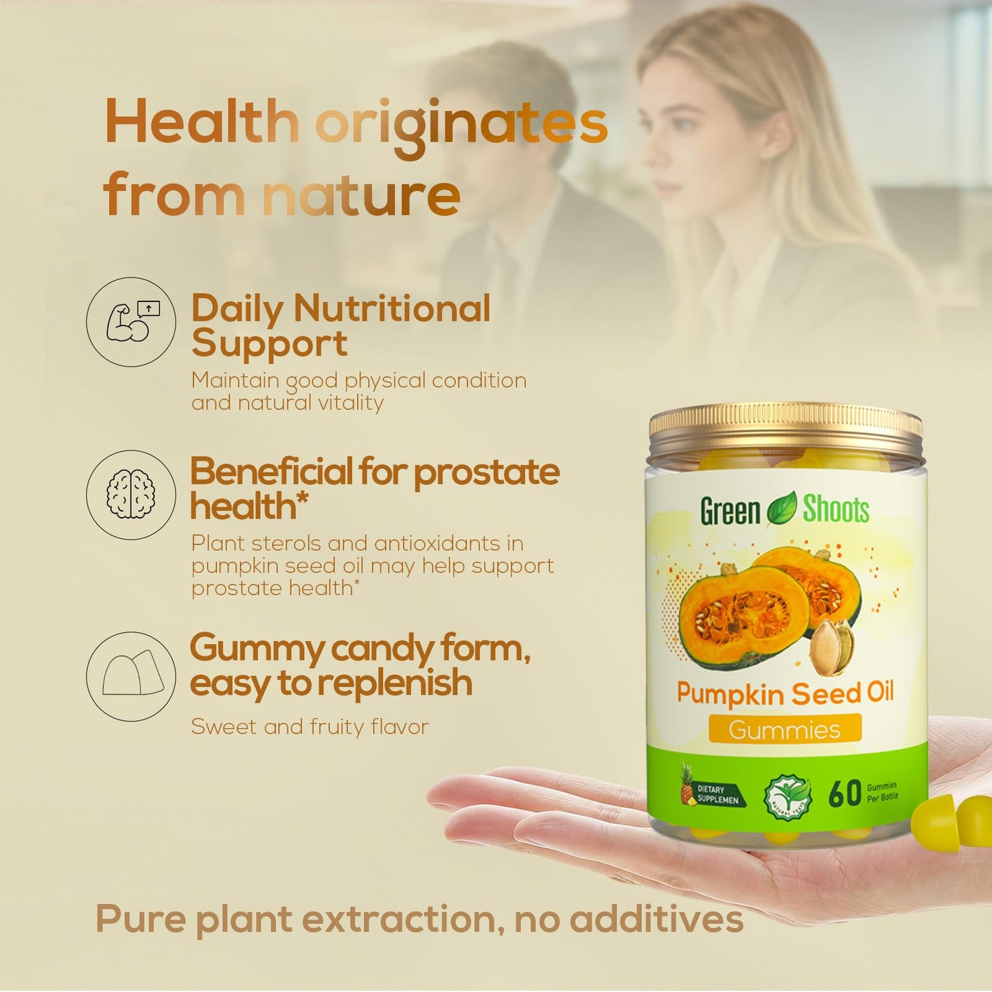 Greenshoots Pumpkin Seed Oil Gummies for Adults with Zinc & Vitamin E, 60 Gummies